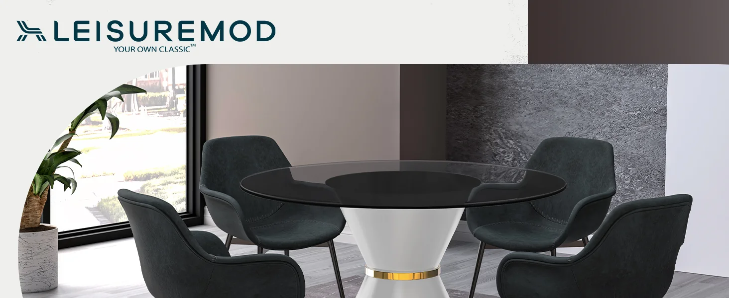 Qorvus Series Round Dining Table White\Gold Base with 60 Round Clear Glass Top