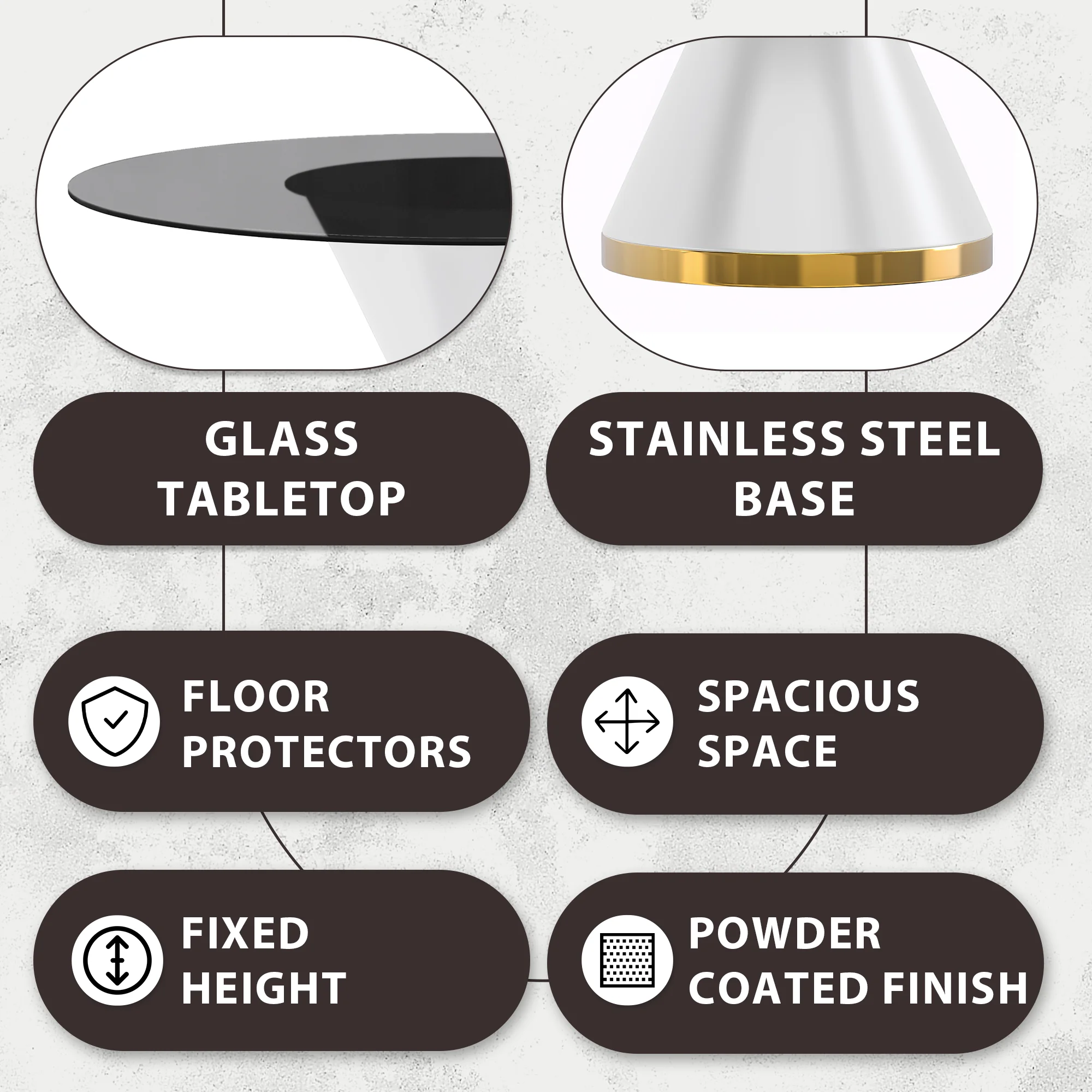 Qorvus Series Round Dining Table White\Gold Base with 60 Round Clear Glass Top