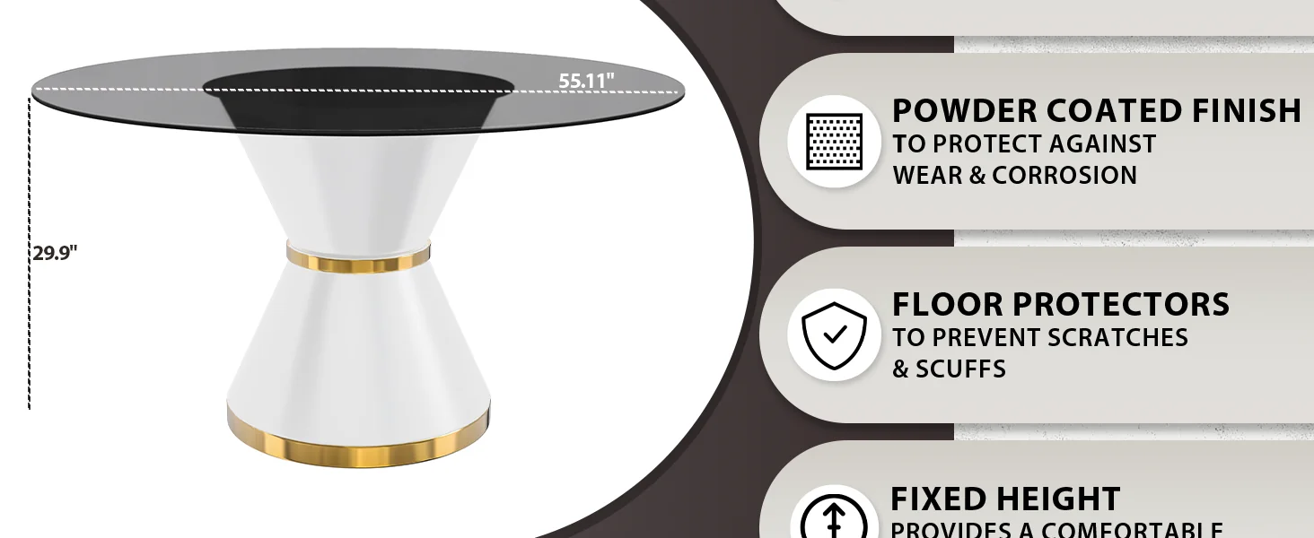 Qorvus Series Round Dining Table White\Gold Base with 60 Round Clear Glass Top