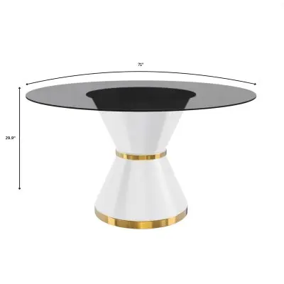Qorvus Series Round Dining Table White\Gold Base with 60 Round Clear Glass Top