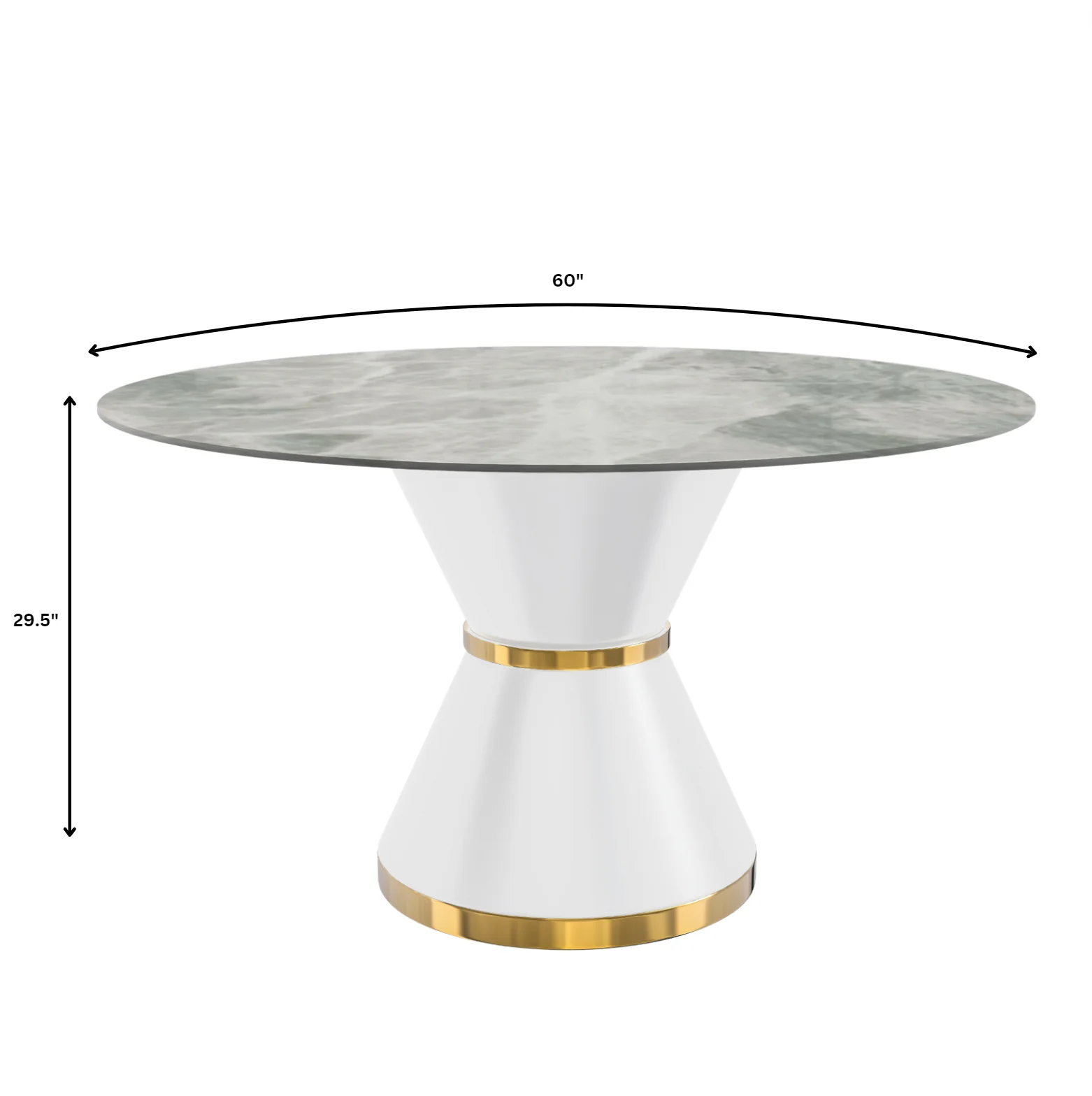 Qorvus Series Round Dining Table White\Gold Base with 60 Round Light Grey Sintered Stone Top