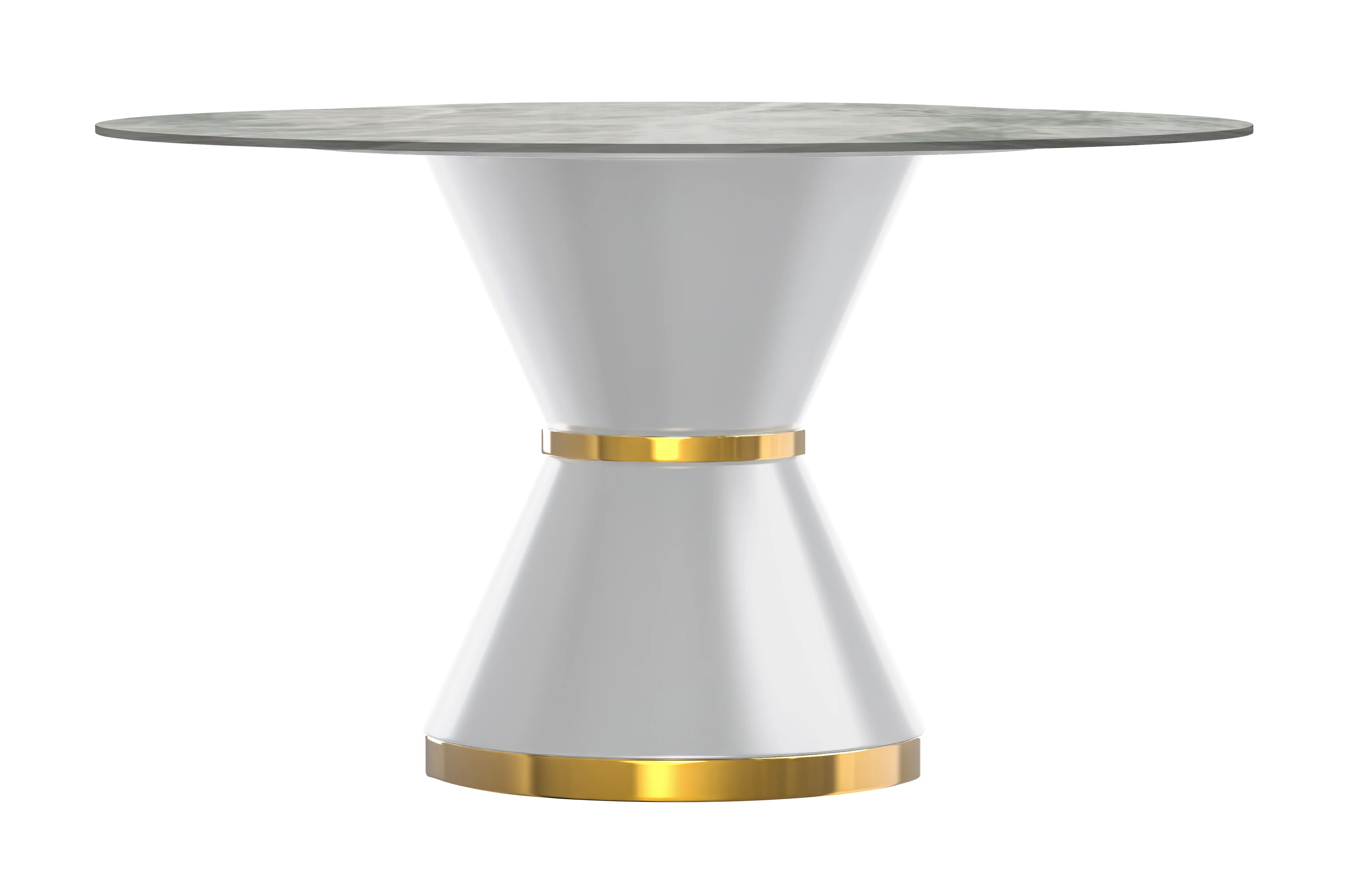 Qorvus Series Round Dining Table White\Gold Base with 60 Round Light Grey Sintered Stone Top