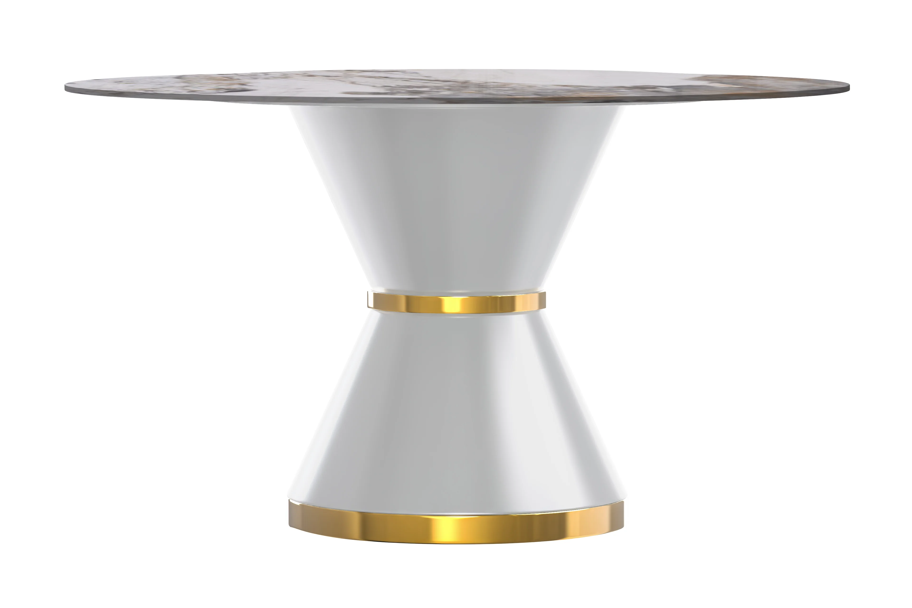 Qorvus Series Round Dining Table White\Gold Base with 60 Round Medium Grey Sintered Stone Top