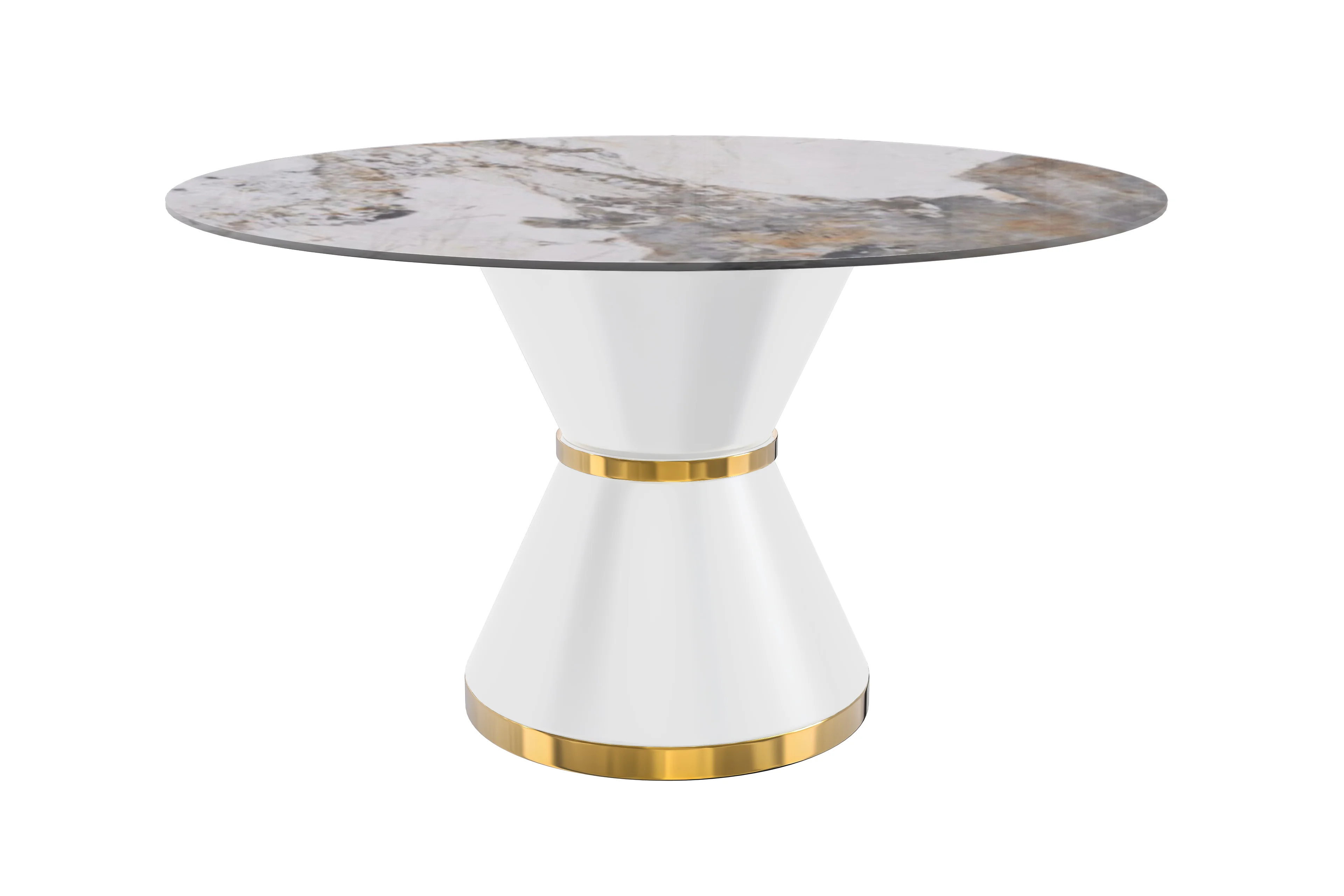Qorvus Series Round Dining Table White\Gold Base with 60 Round Medium Grey Sintered Stone Top