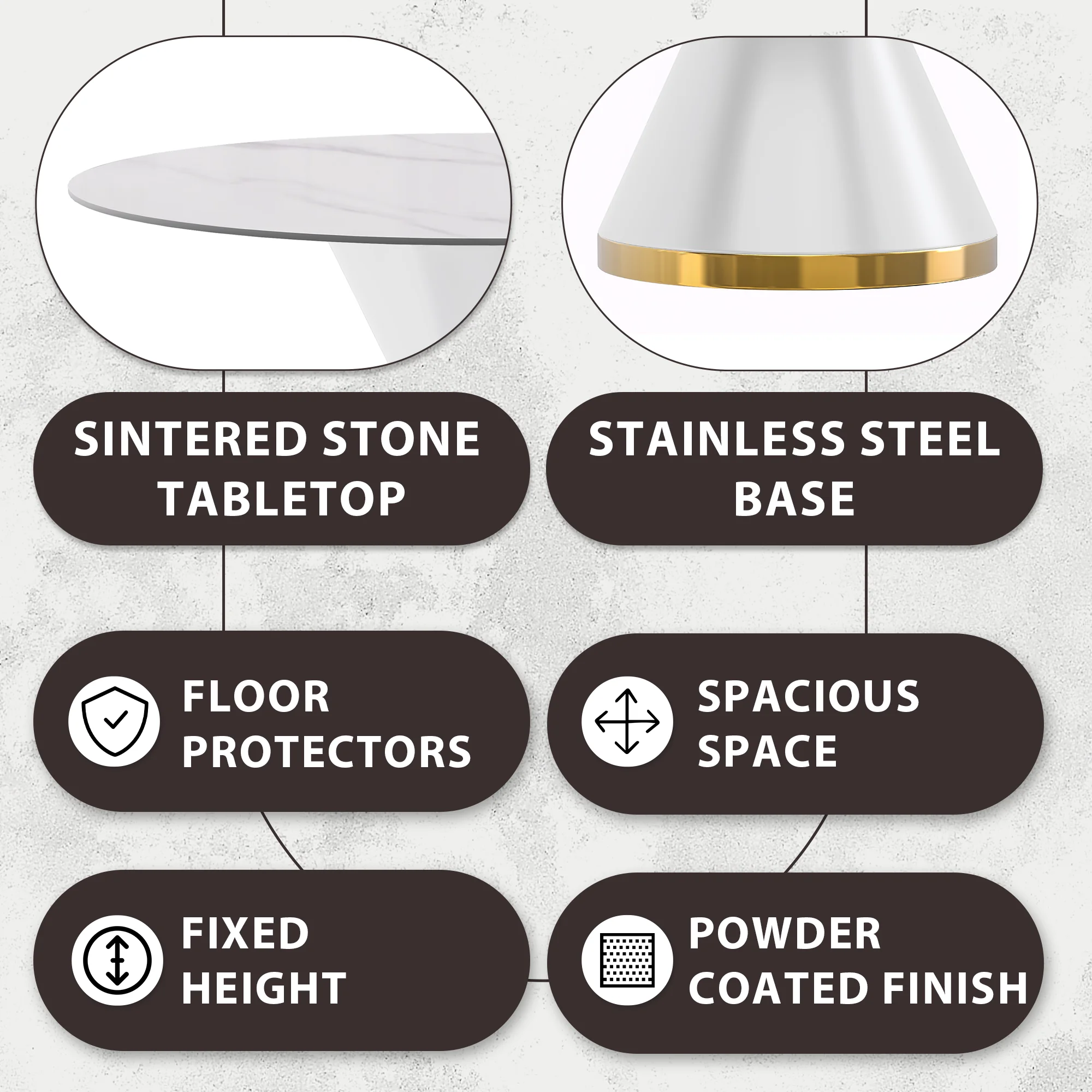 Qorvus Series Round Dining Table White\Gold Base with 60 Round White Sintered Stone Top