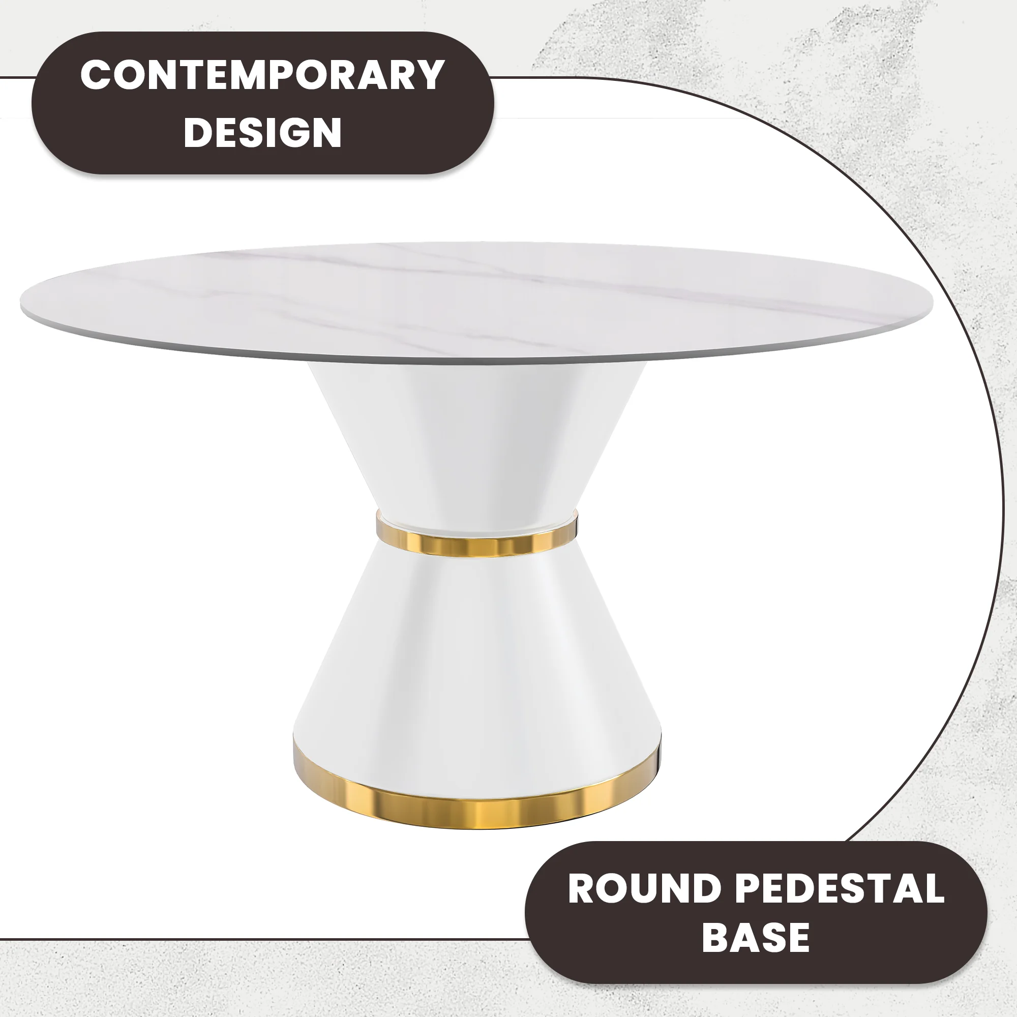 Qorvus Series Round Dining Table White\Gold Base with 60 Round White Sintered Stone Top