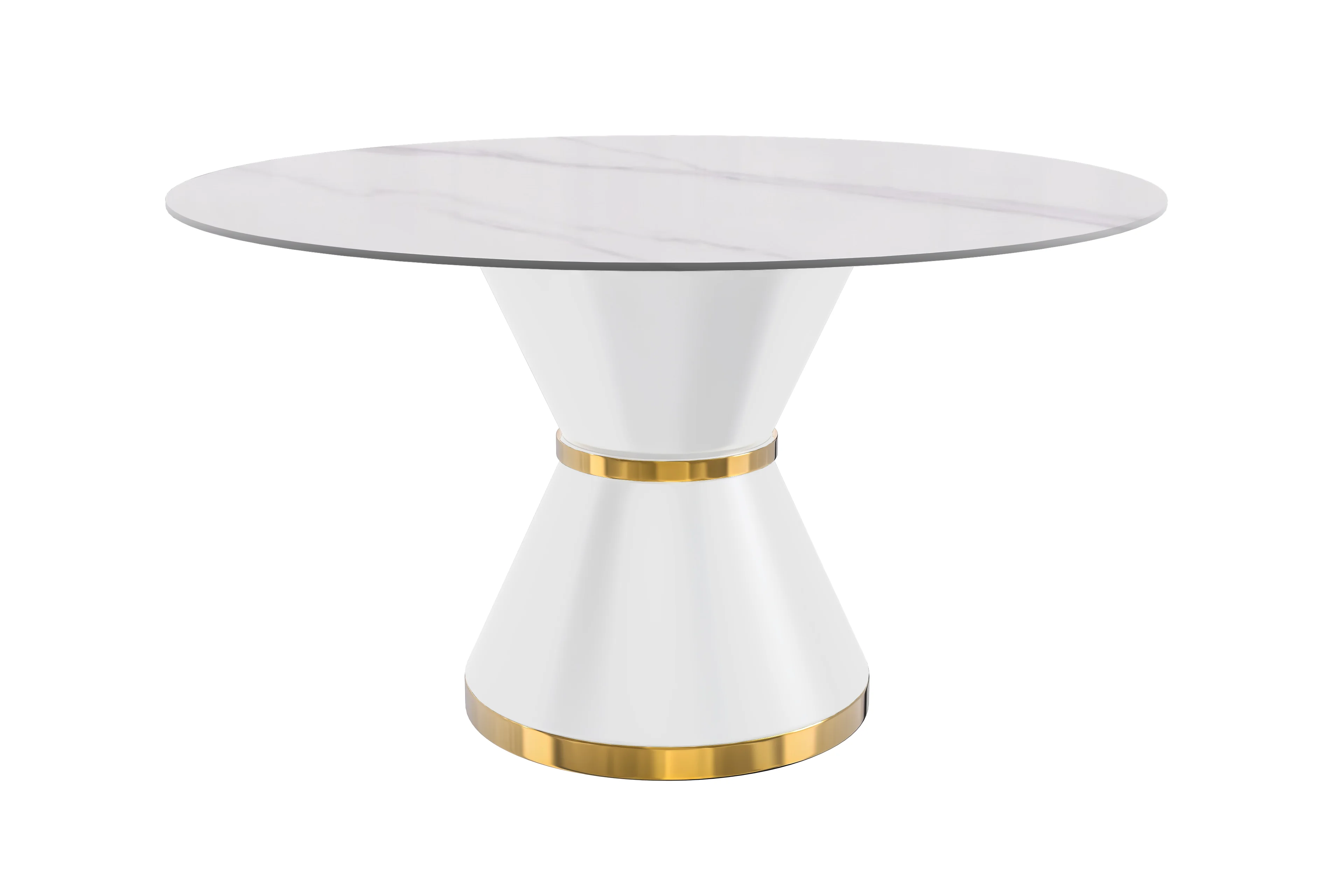 Qorvus Series Round Dining Table White\Gold Base with 60 Round White Sintered Stone Top
