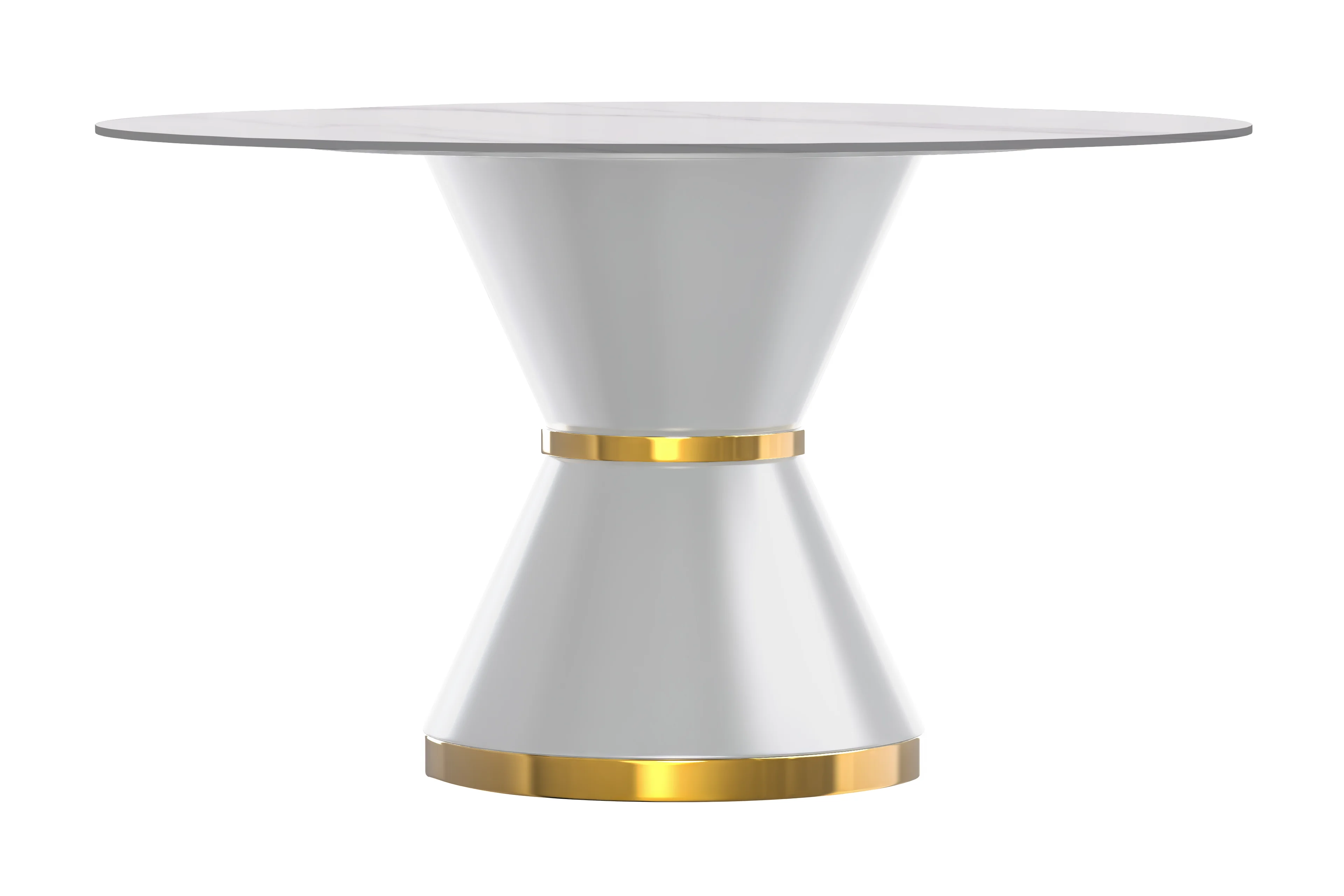 Qorvus Series Round Dining Table White\Gold Base with 60 Round White Sintered Stone Top