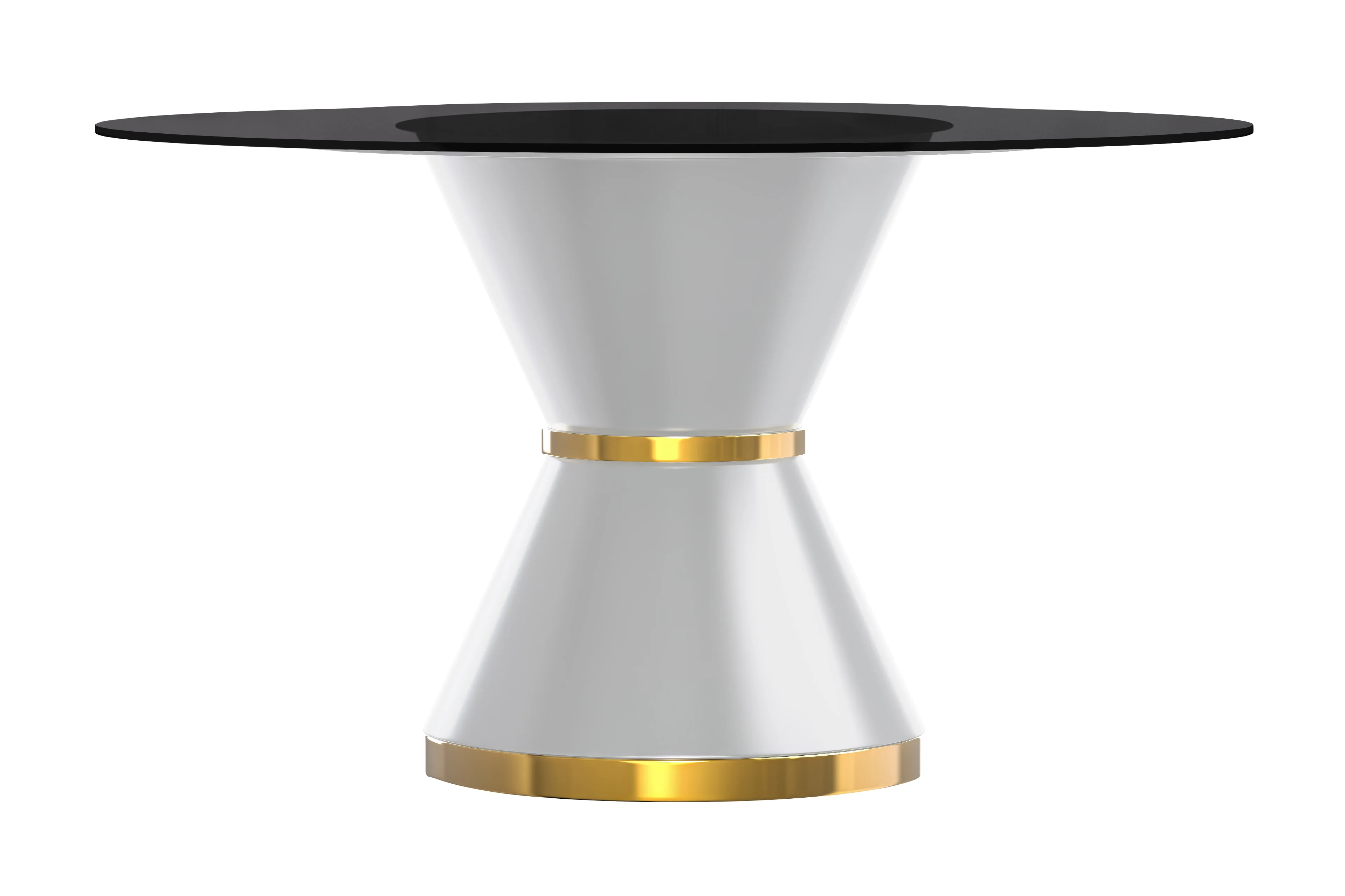 Qorvus Series Round Dining Table White\Gold Base with 71 Round BLack Glass Top