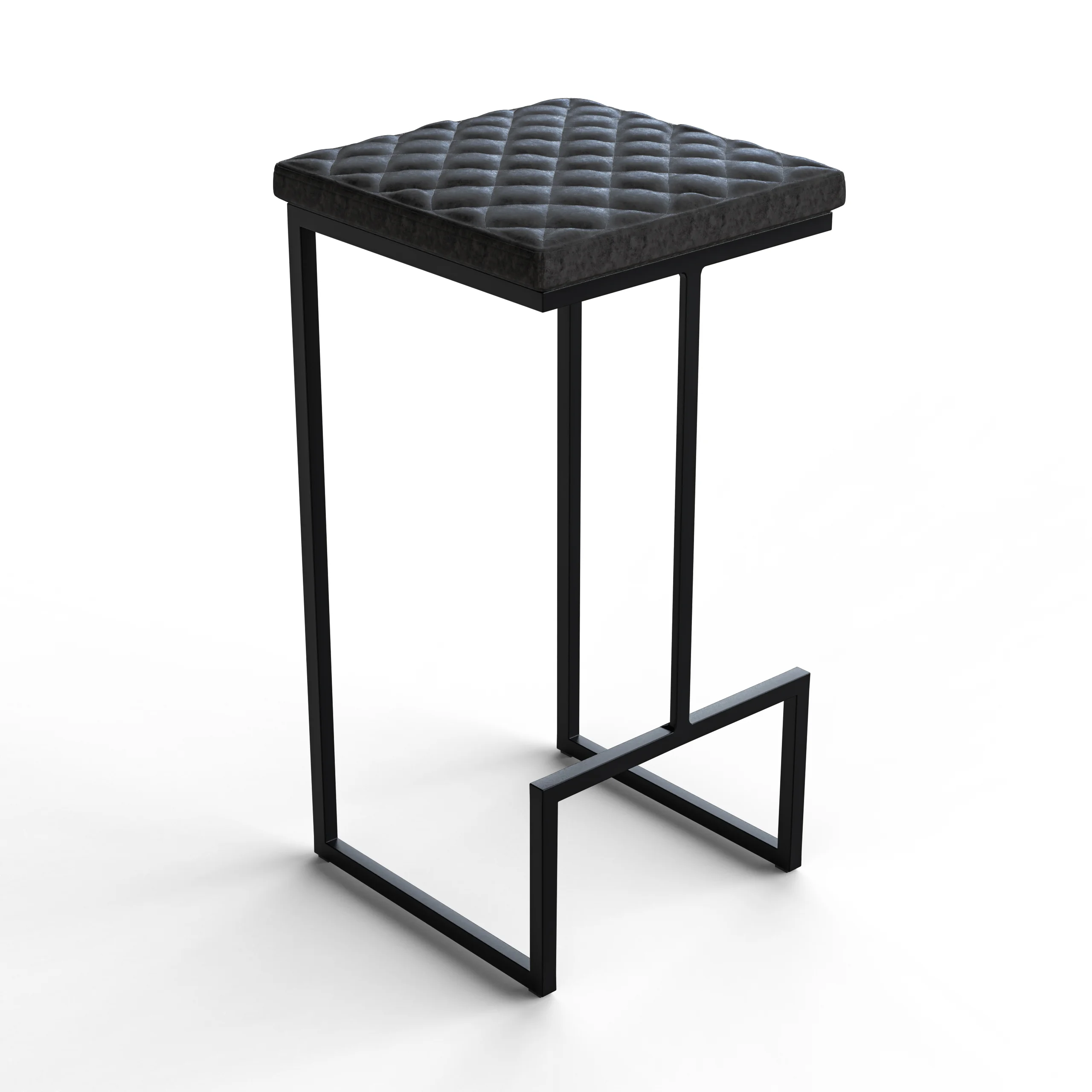 Quincy Quilted Stitched Leather Bar Stools With Metal Frame
