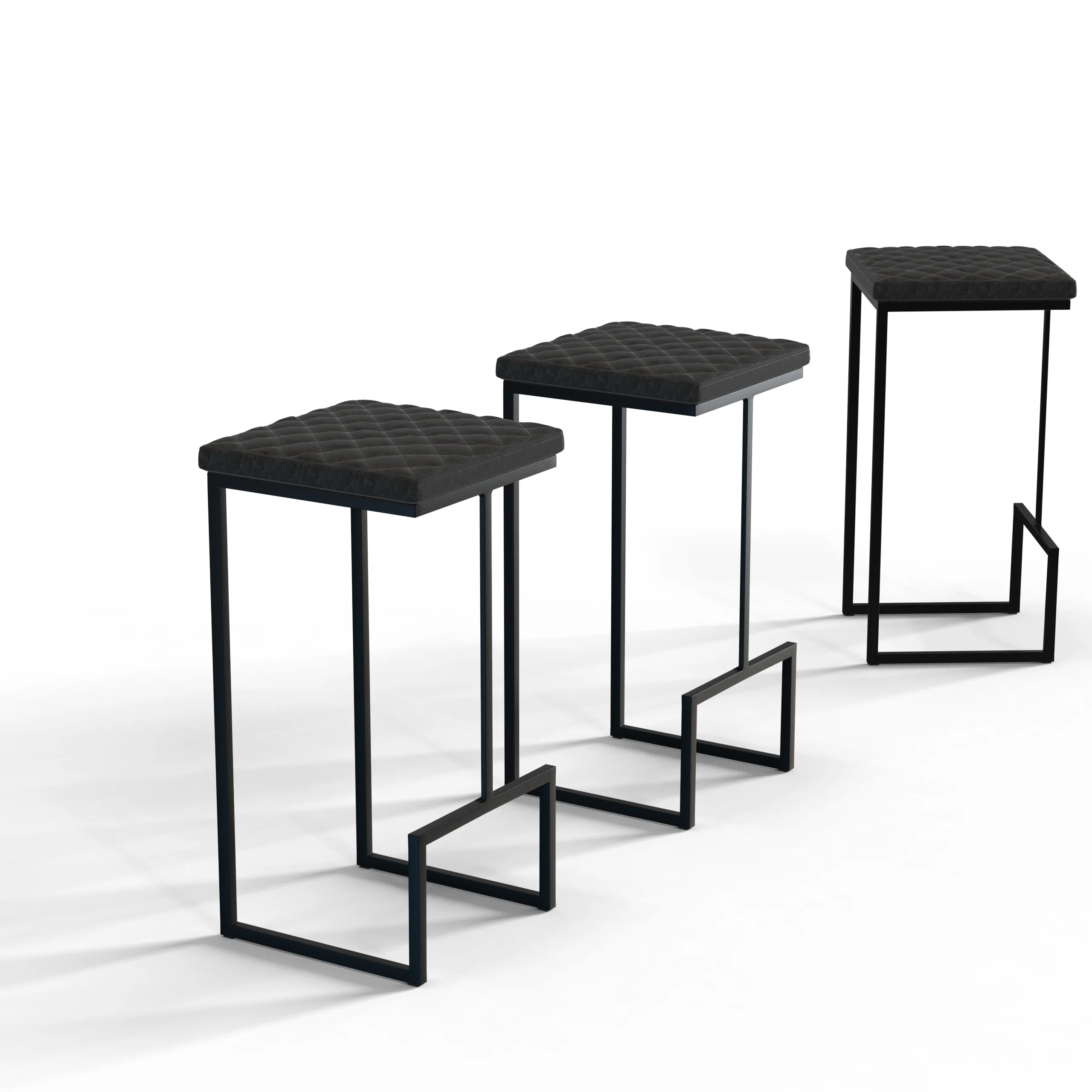 Quincy Quilted Stitched Leather Bar Stools With Metal Frame