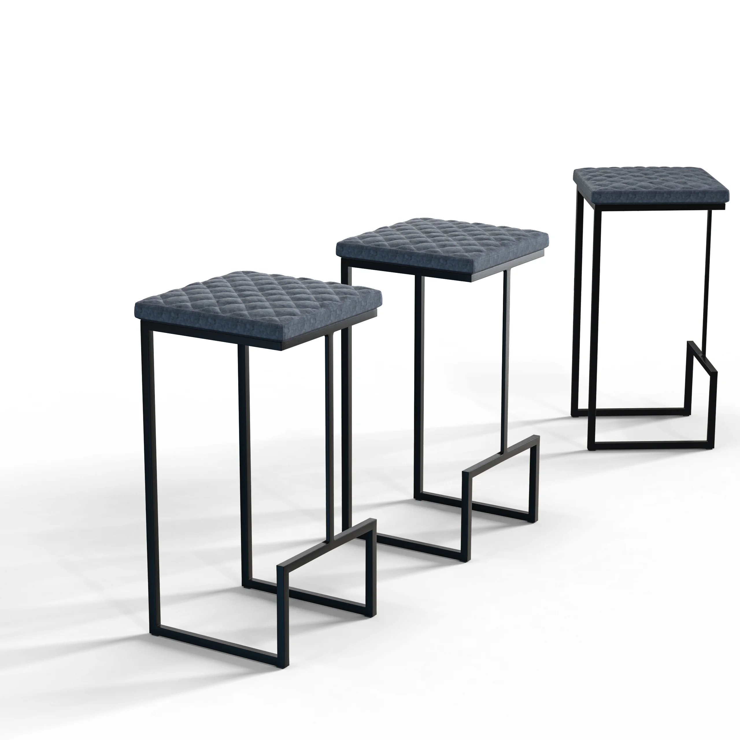 Quincy Quilted Stitched Leather Bar Stools With Metal Frame