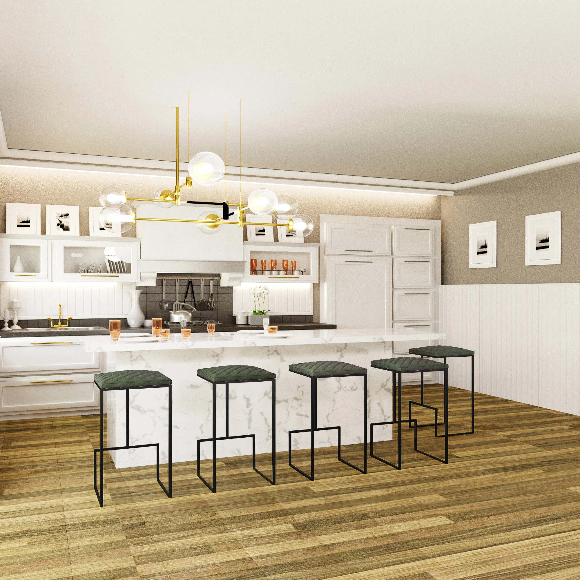 Quincy Quilted Stitched Leather Bar Stools With Metal Frame