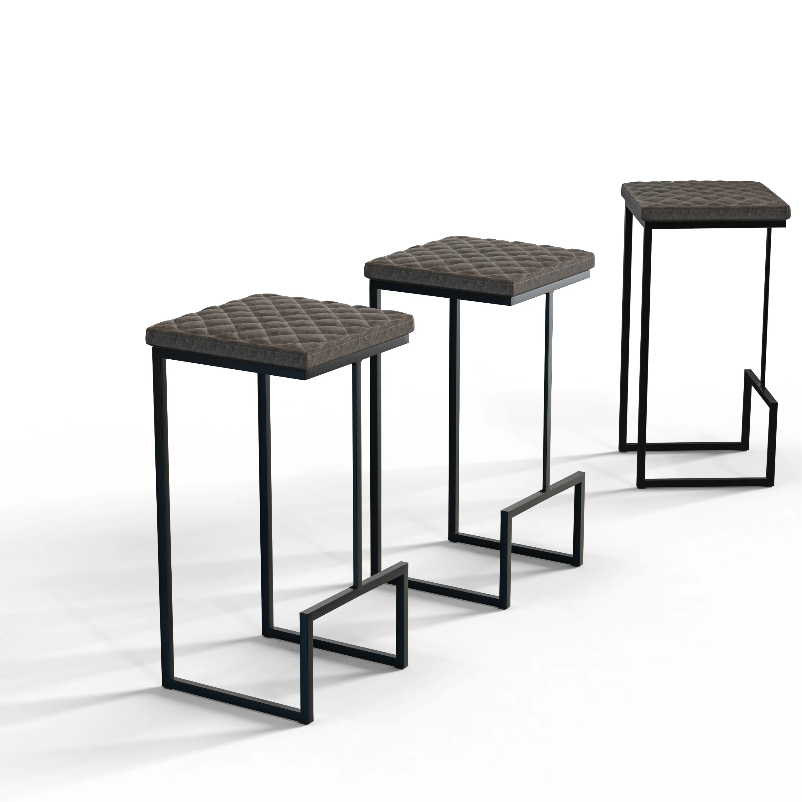 Quincy Quilted Stitched Leather Bar Stools With Metal Frame