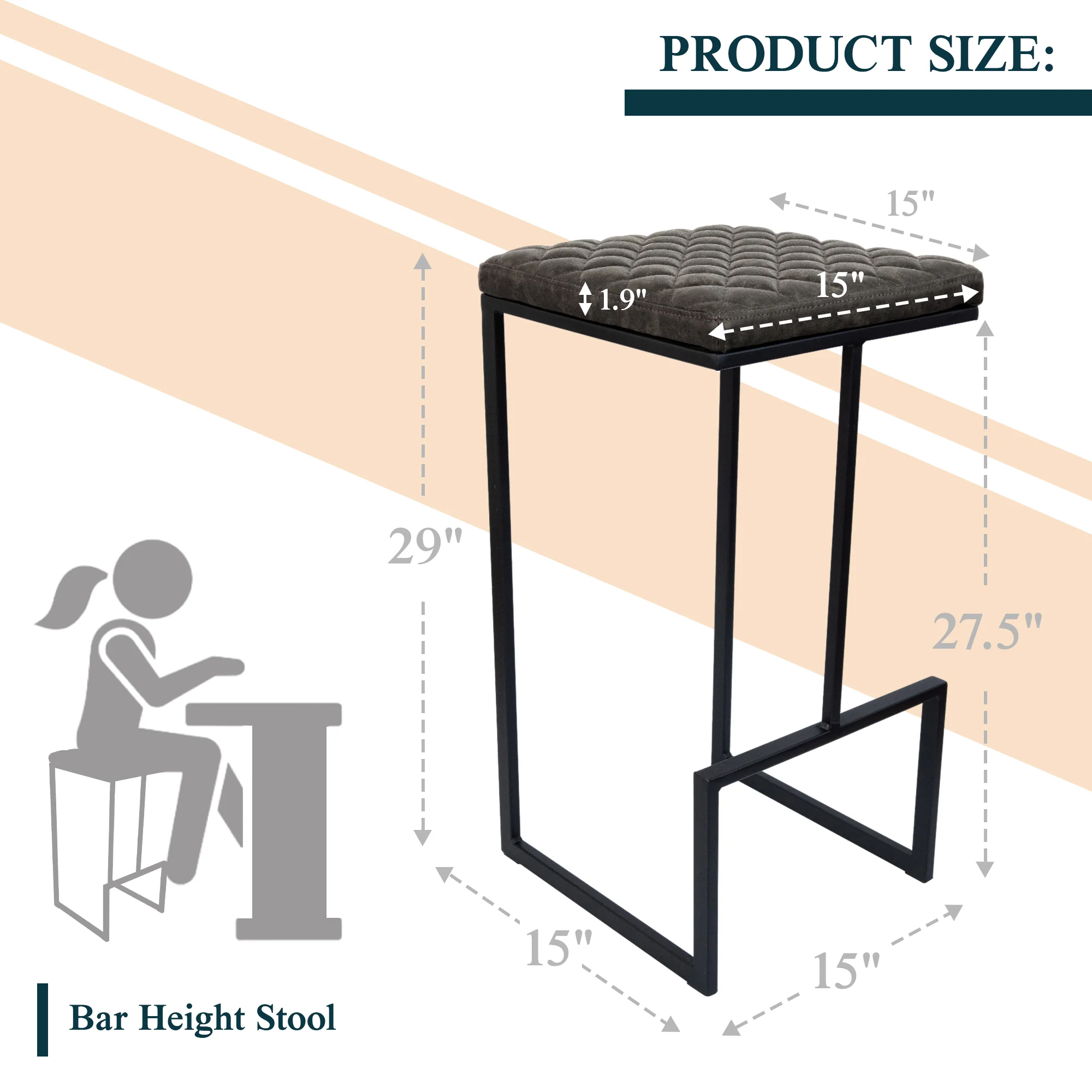 Quincy Leather Bar Stools With Metal Frame Set of 2