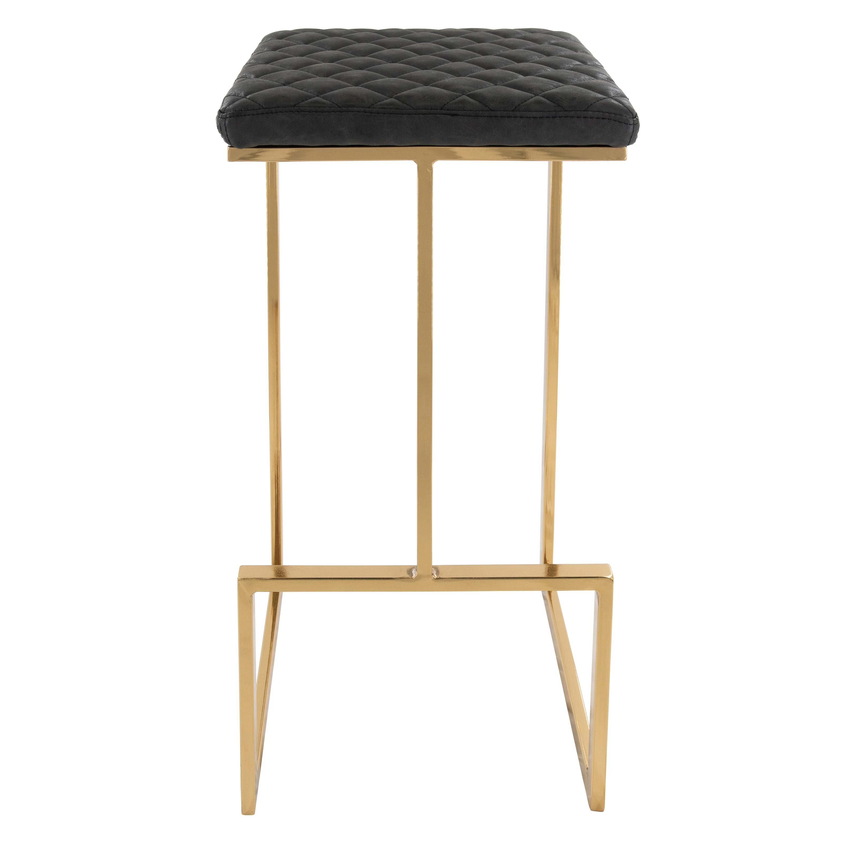 Quincy Quilted Stitched Leather Bar Stools With Gold Metal Frame