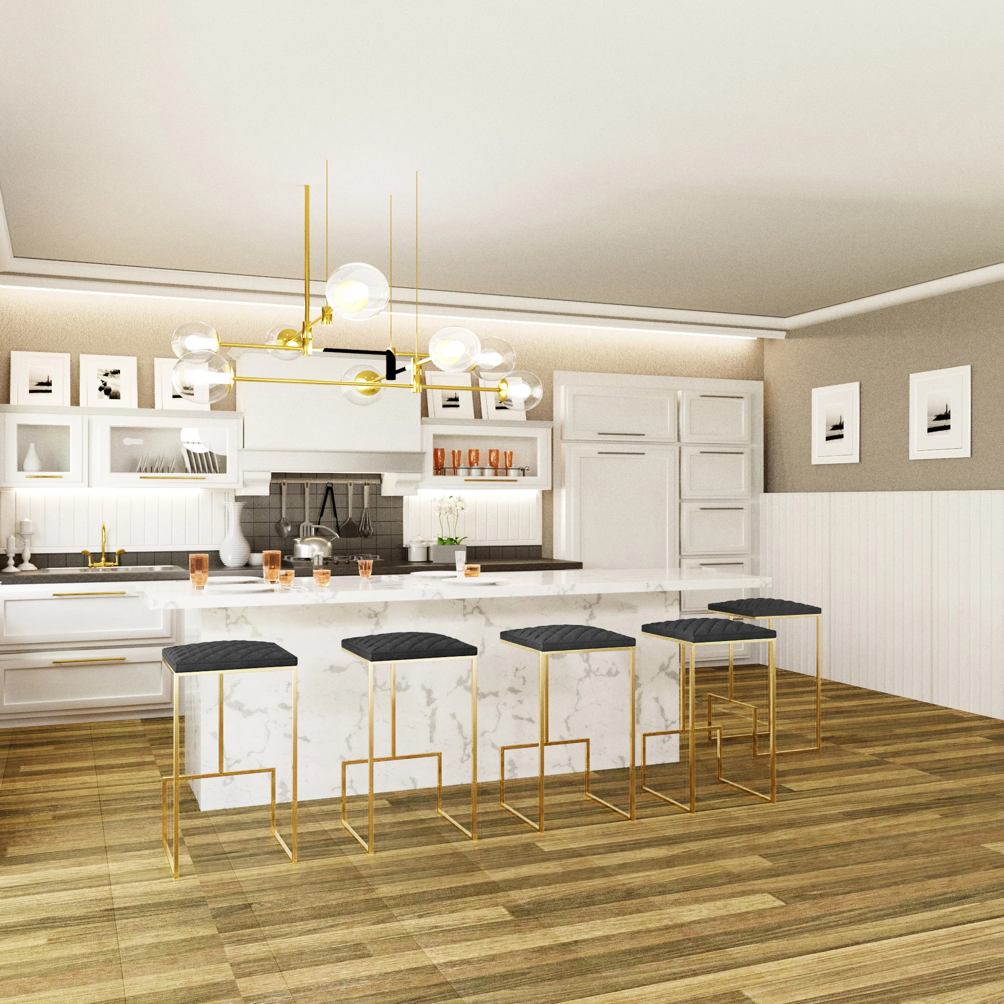 Quincy Leather Bar Stools With Gold Metal Frame Set of 2