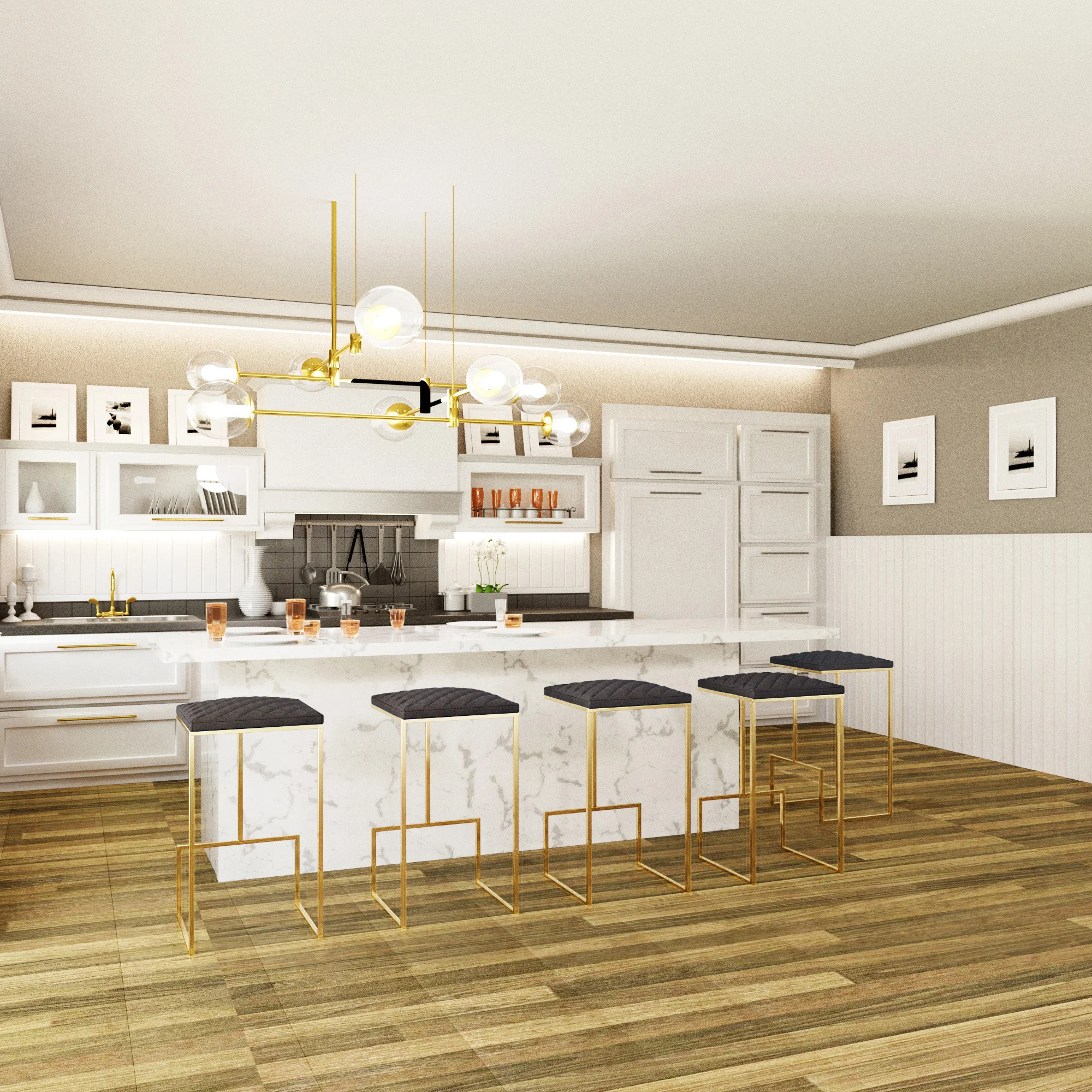 Quincy Leather Bar Stools With Gold Metal Frame Set of 2