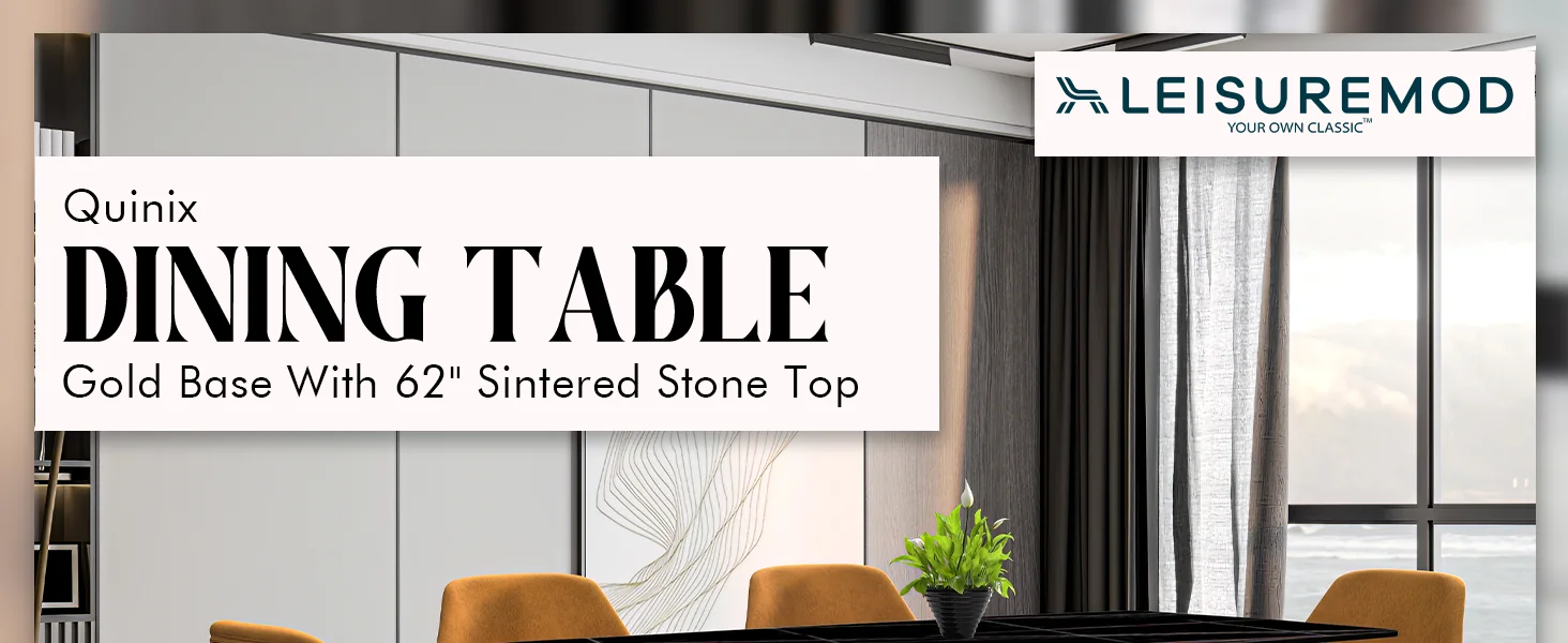 Quinix Series Dining Table, Gold Base With 55" Black Glass Top