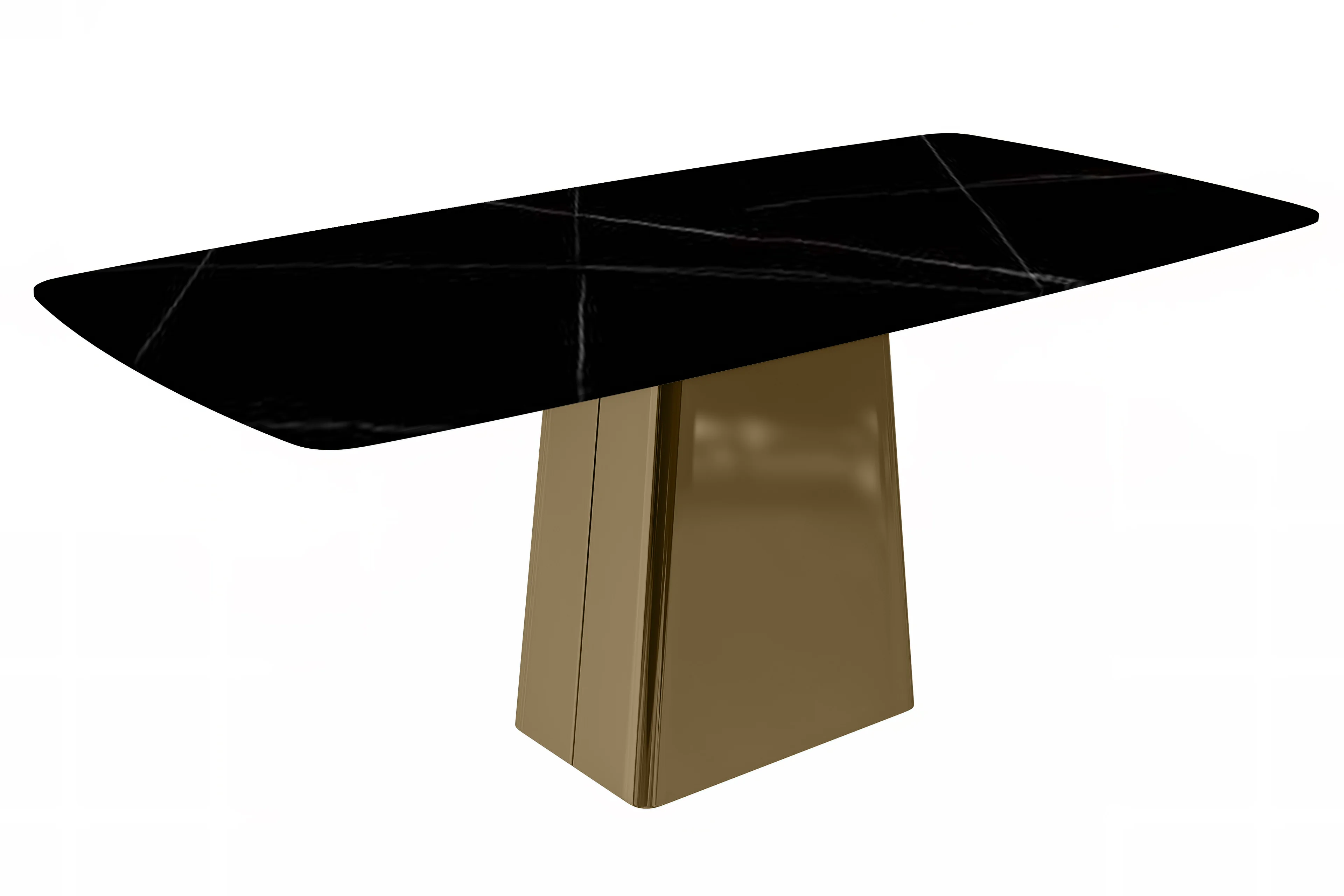 Quinix Series Dining Table, Gold Base With 55" Black/Gold Sintered Stone Top