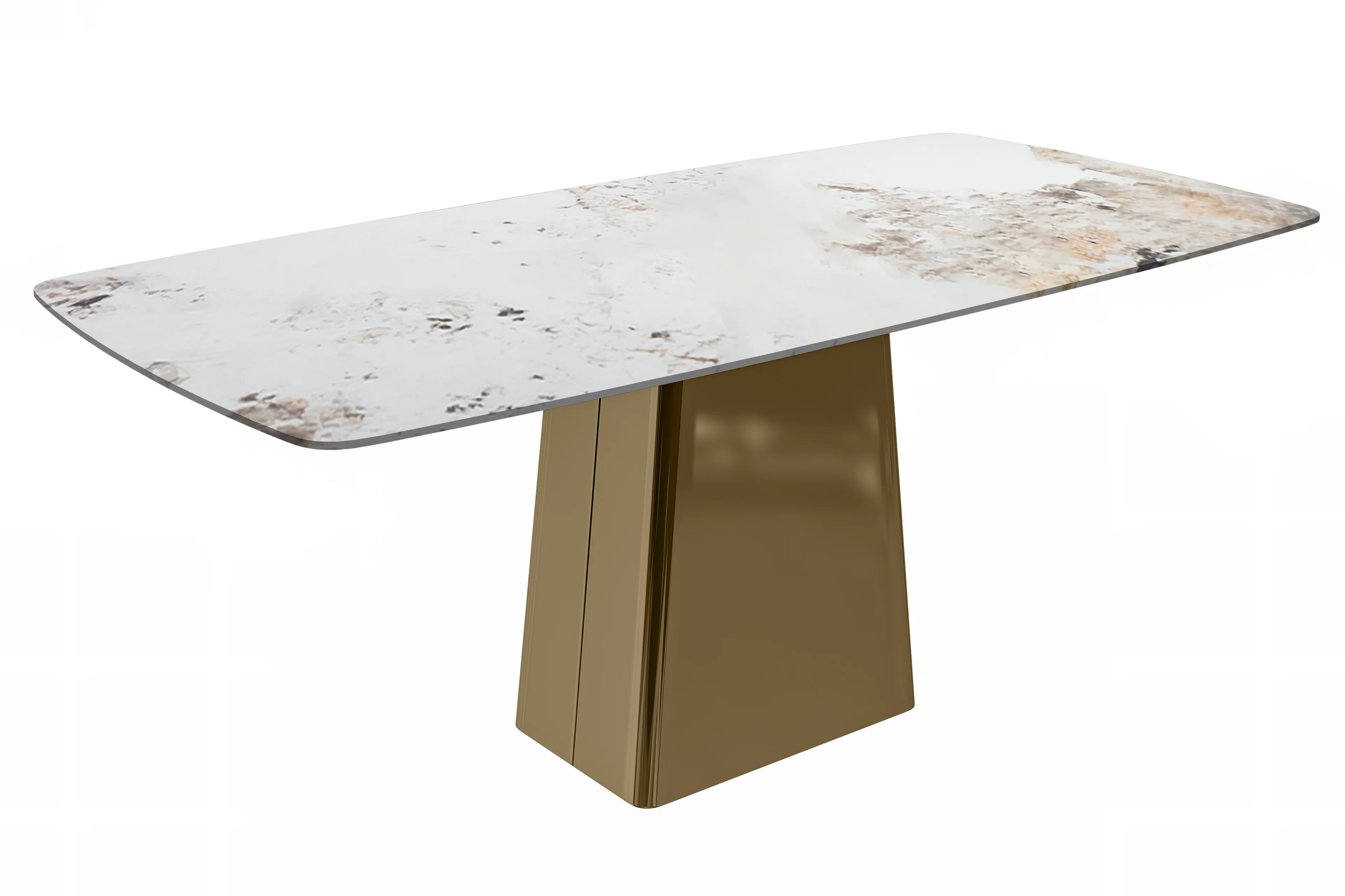 Quinix Series Dining Table, Gold Base With 55" White Grey Sintered Stone Top