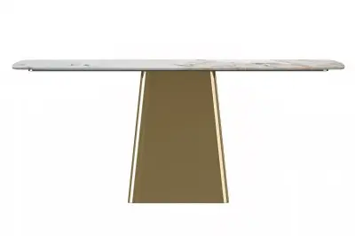Quinix Series Dining Table, Gold Base With 55" White Grey Sintered Stone Top