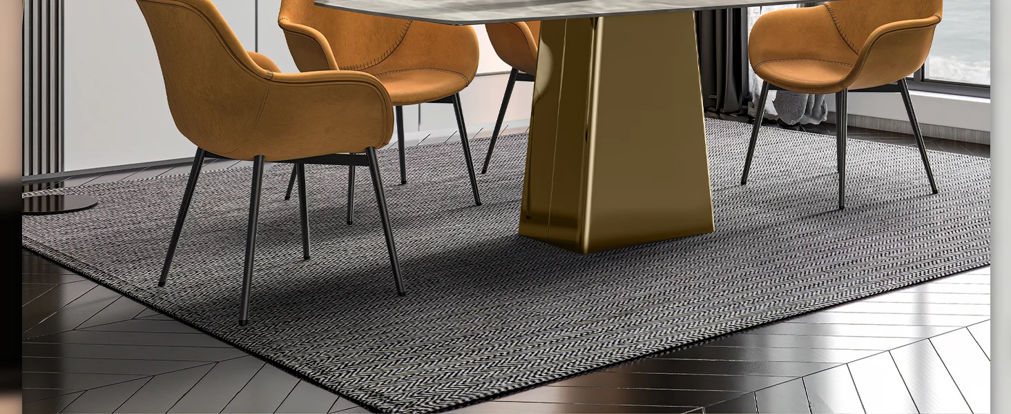 Quinix Series Dining Table, Gold Base With 55" Deep Grey Sintered Stone Top