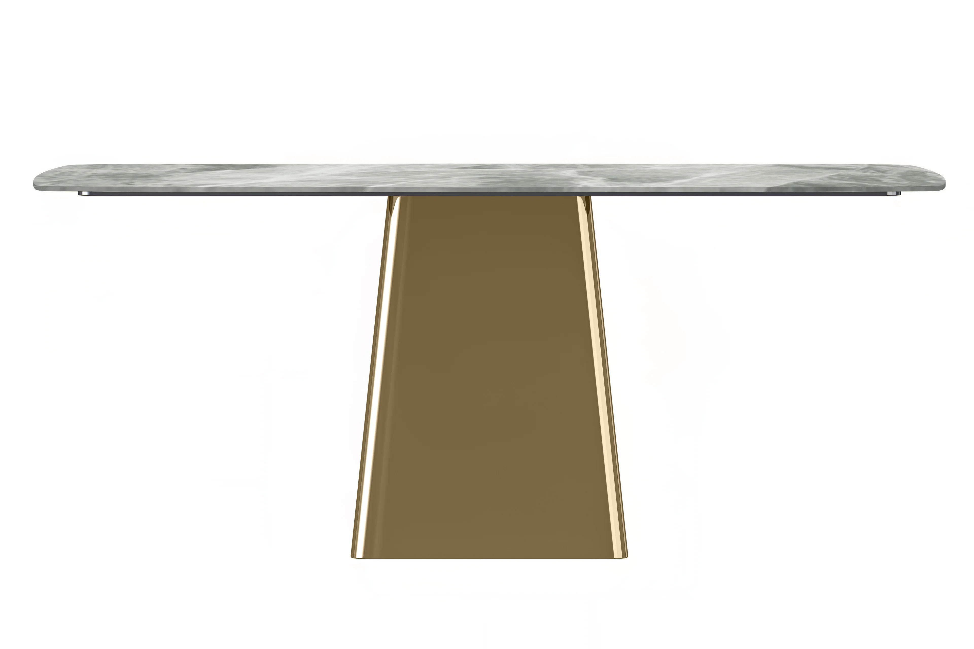 Quinix Series Dining Table, Gold Base With 55" Light Grey Sintered Stone Top