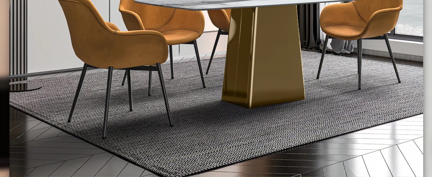 Quinix Series Dining Table, Gold Base With 55" Medium Grey Sintered Stone Top