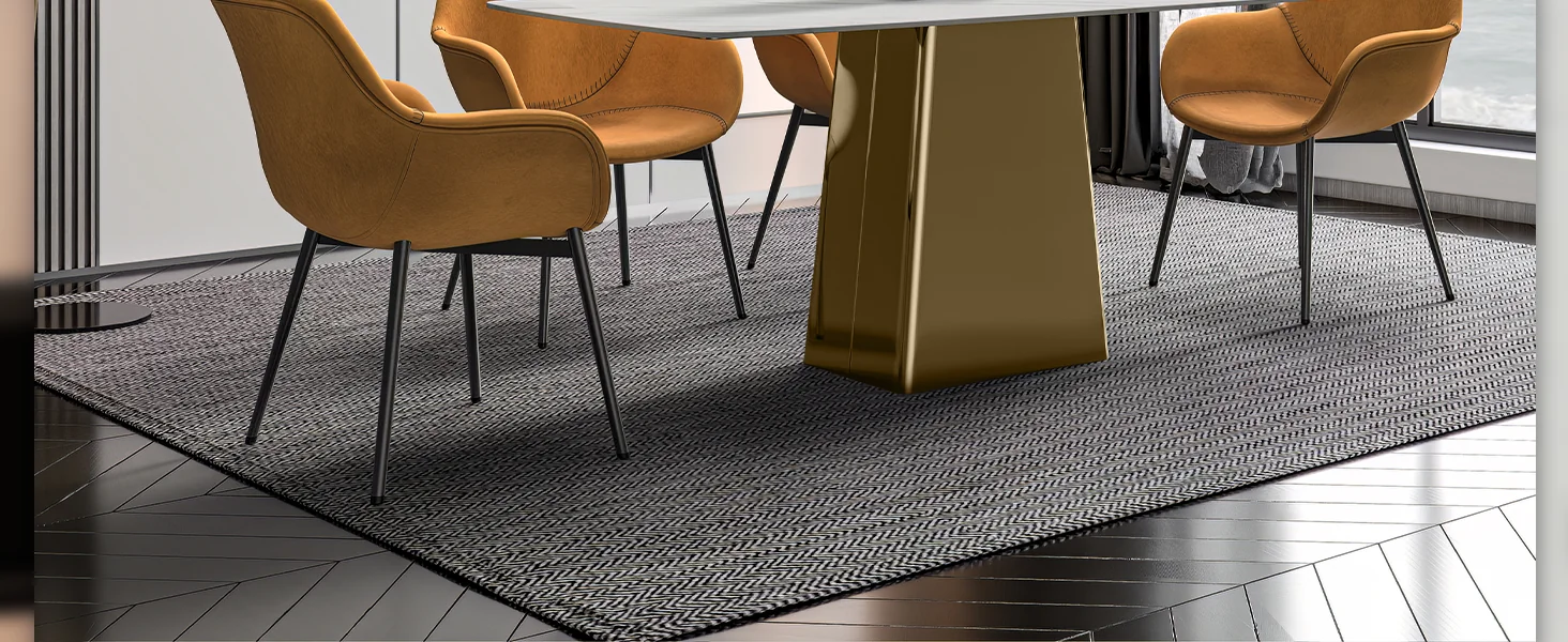 Quinix Series Dining Table, Gold Base With 55" White Sintered Stone Top