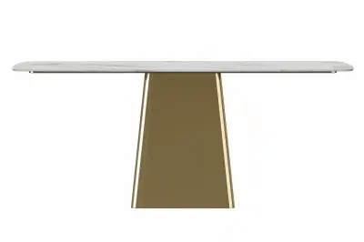 Quinix Series Dining Table, Gold Base With 55" White Sintered Stone Top