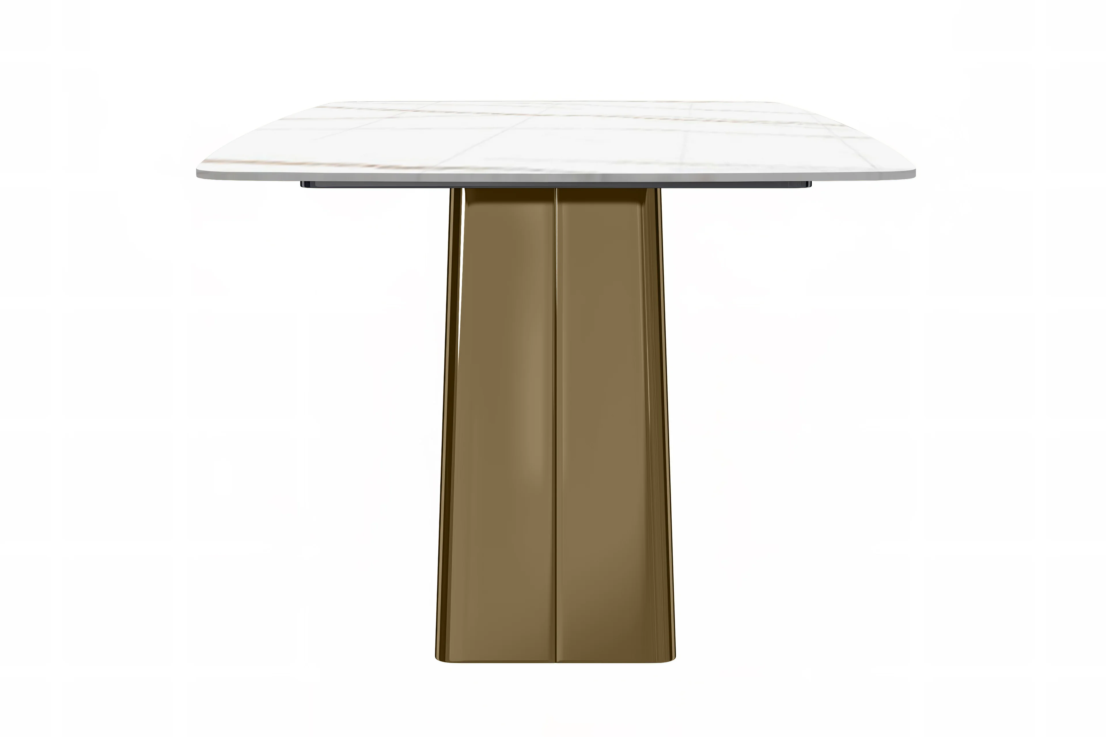 Quinix Series Dining Table, Gold Base With 55" White/Gold Sintered Stone Top