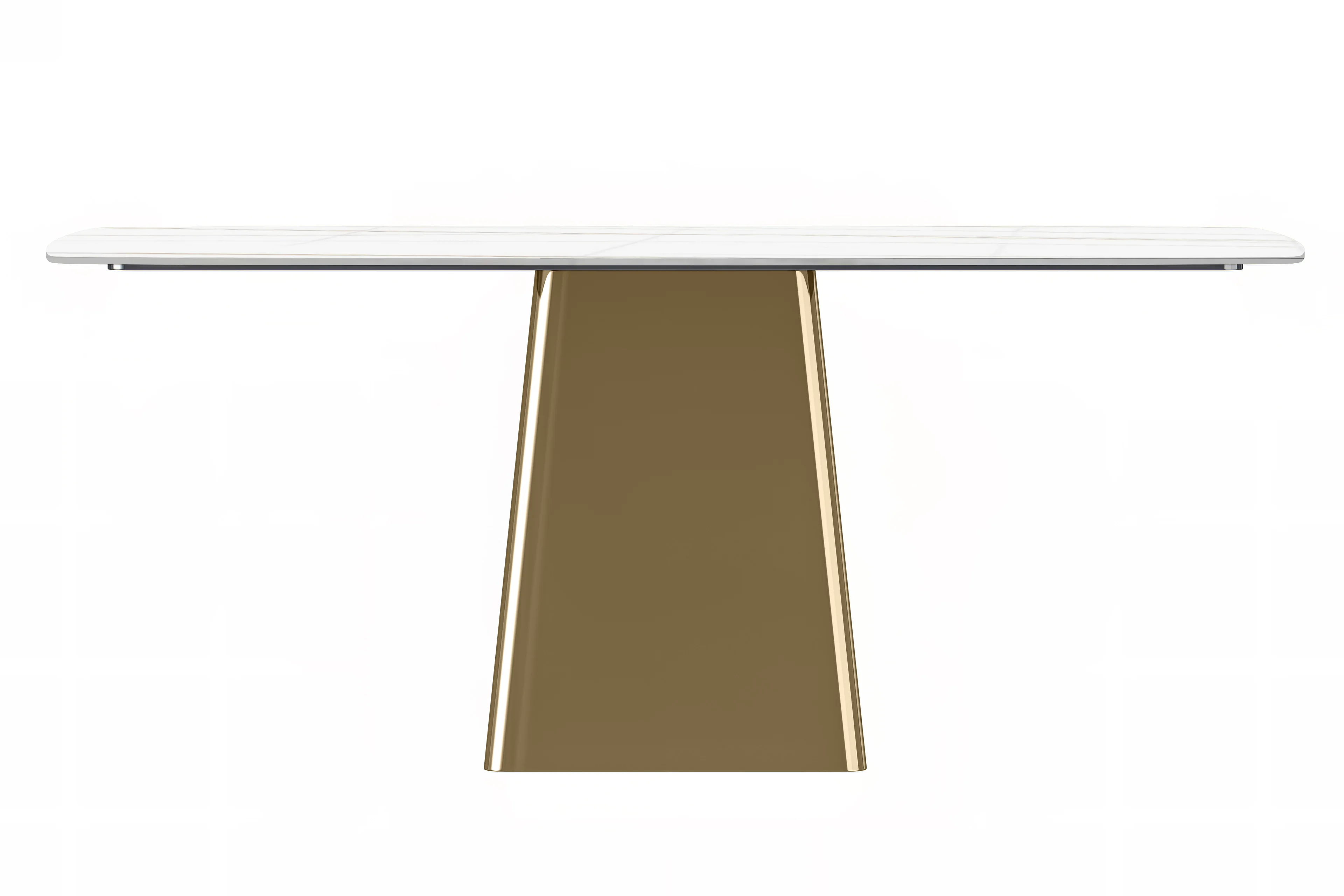 Quinix Series Dining Table, Gold Base With 55" White/Gold Sintered Stone Top