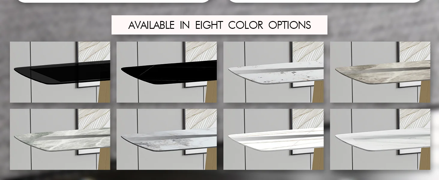 Quinix Series Dining Table, Gold Base With 55" White/Gold Sintered Stone Top