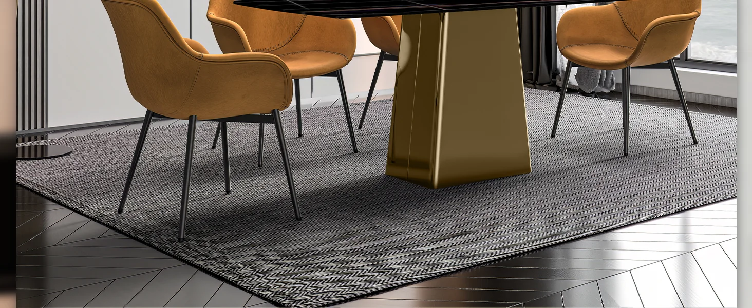 Quinix Series Dining Table, Gold Base With 62" Black Glass Top