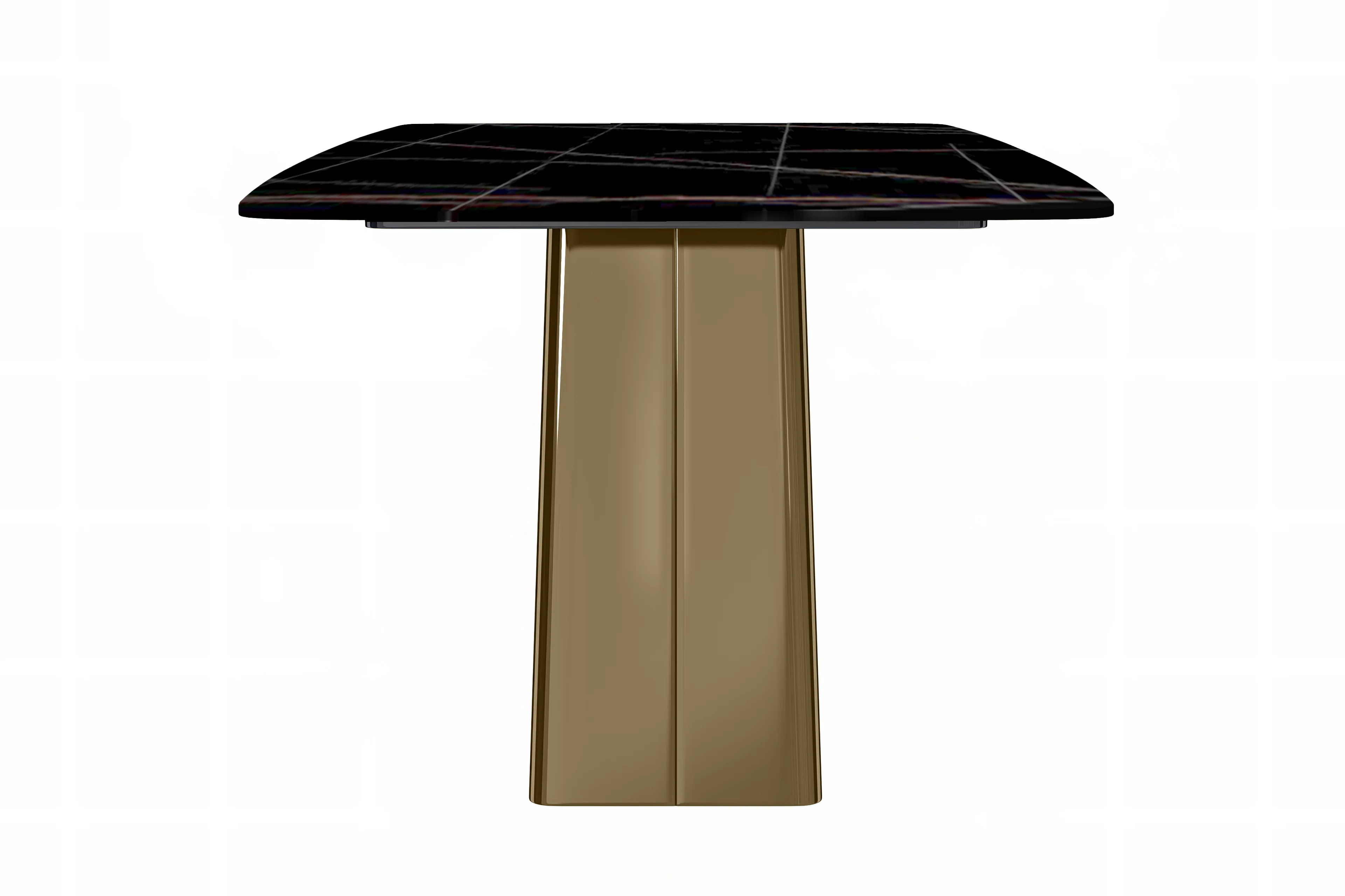 Quinix Series Dining Table, Gold Base With 62" Black/Gold Sintered Stone Top