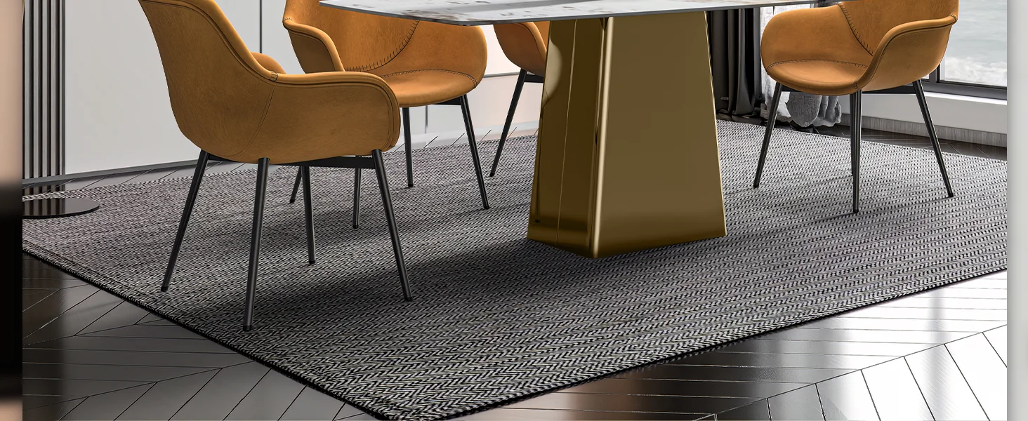 Quinix Series Dining Table, Gold Base With 62" White Grey Sintered Stone Top