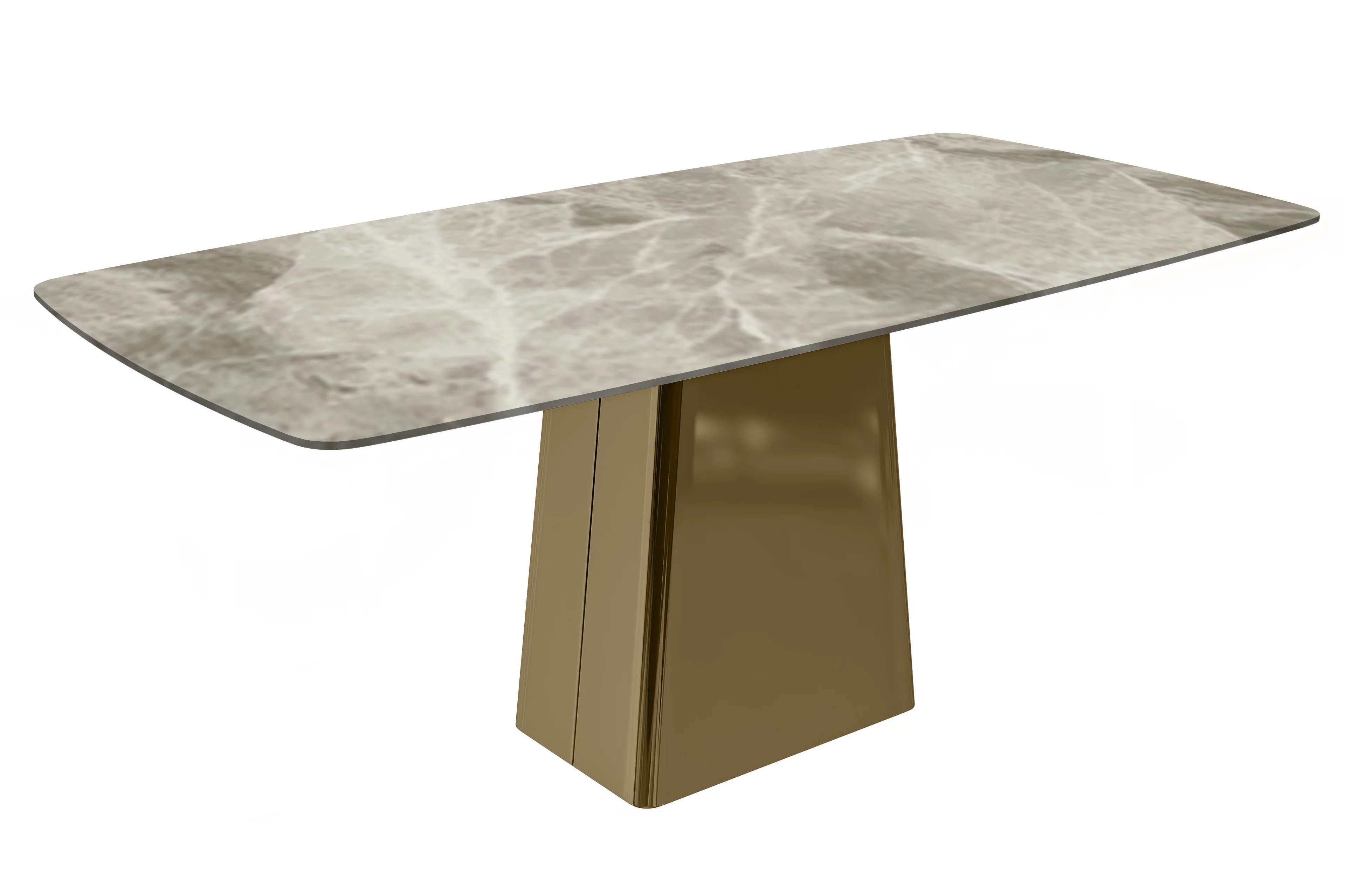 Quinix Series Dining Table, Gold Base With 62" Deep Grey Sintered Stone Top