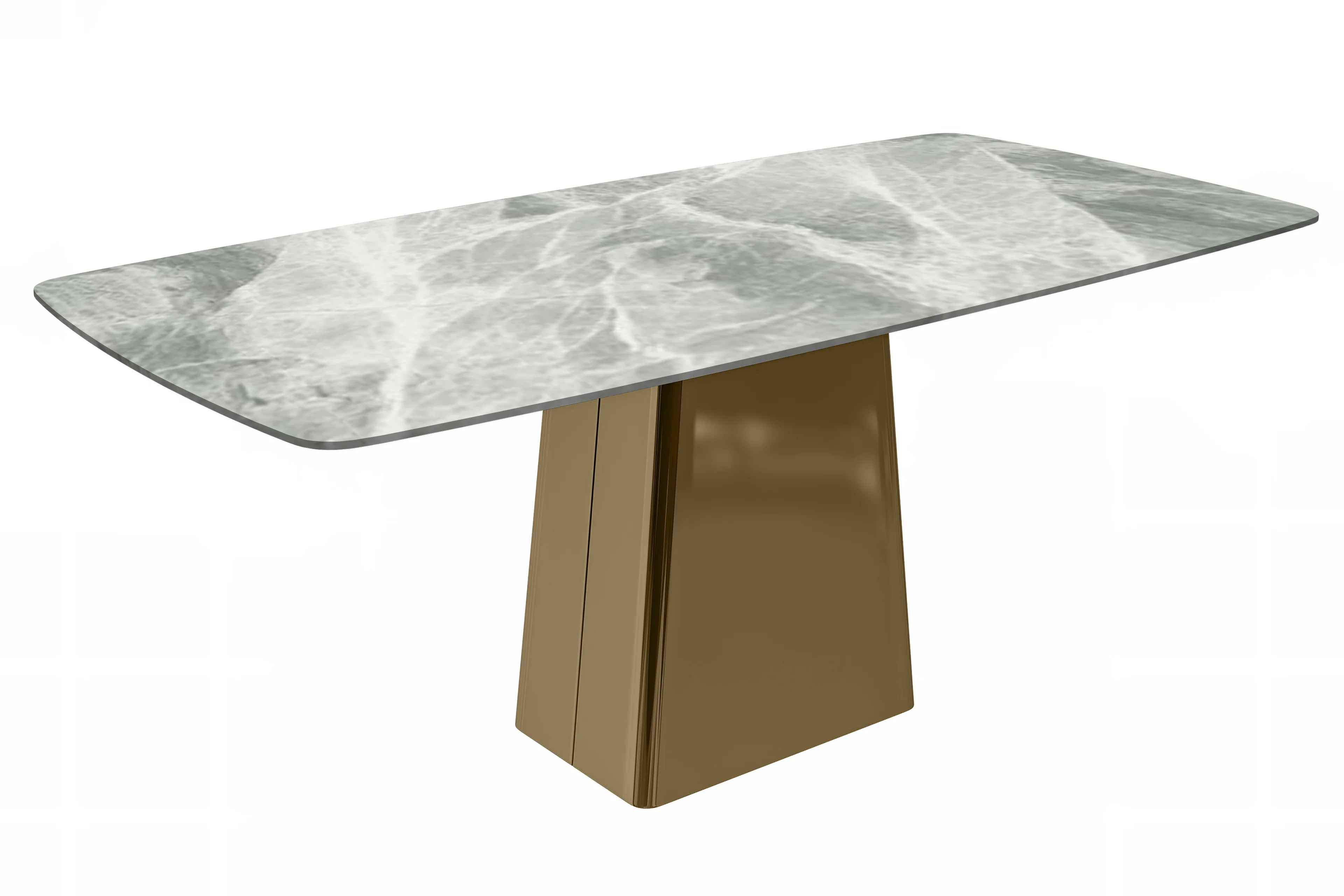 Quinix Series Dining Table, Gold Base With 62" Light Grey Sintered Stone Top