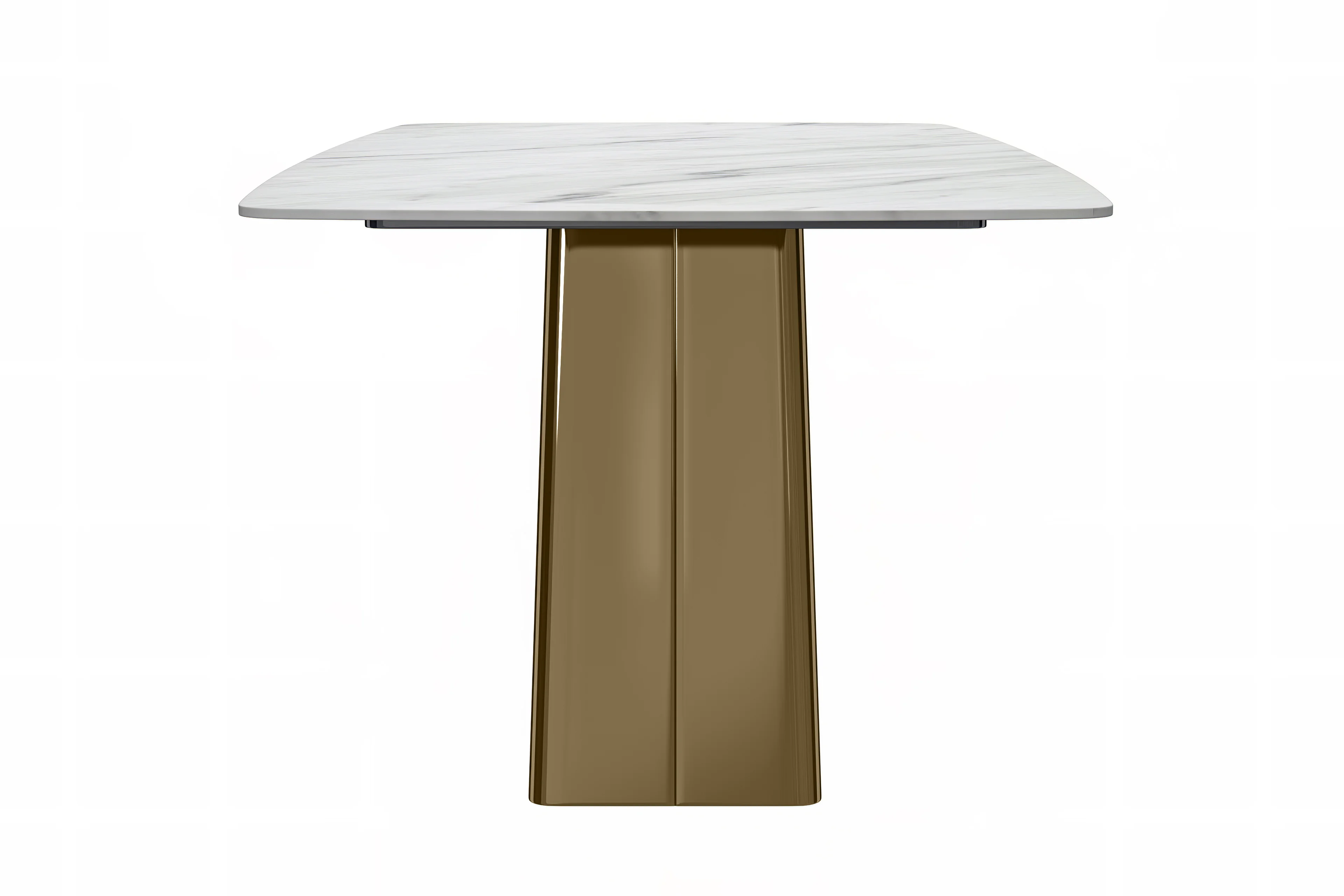 Quinix Series Dining Table, Gold Base With 62" White Sintered Stone Top