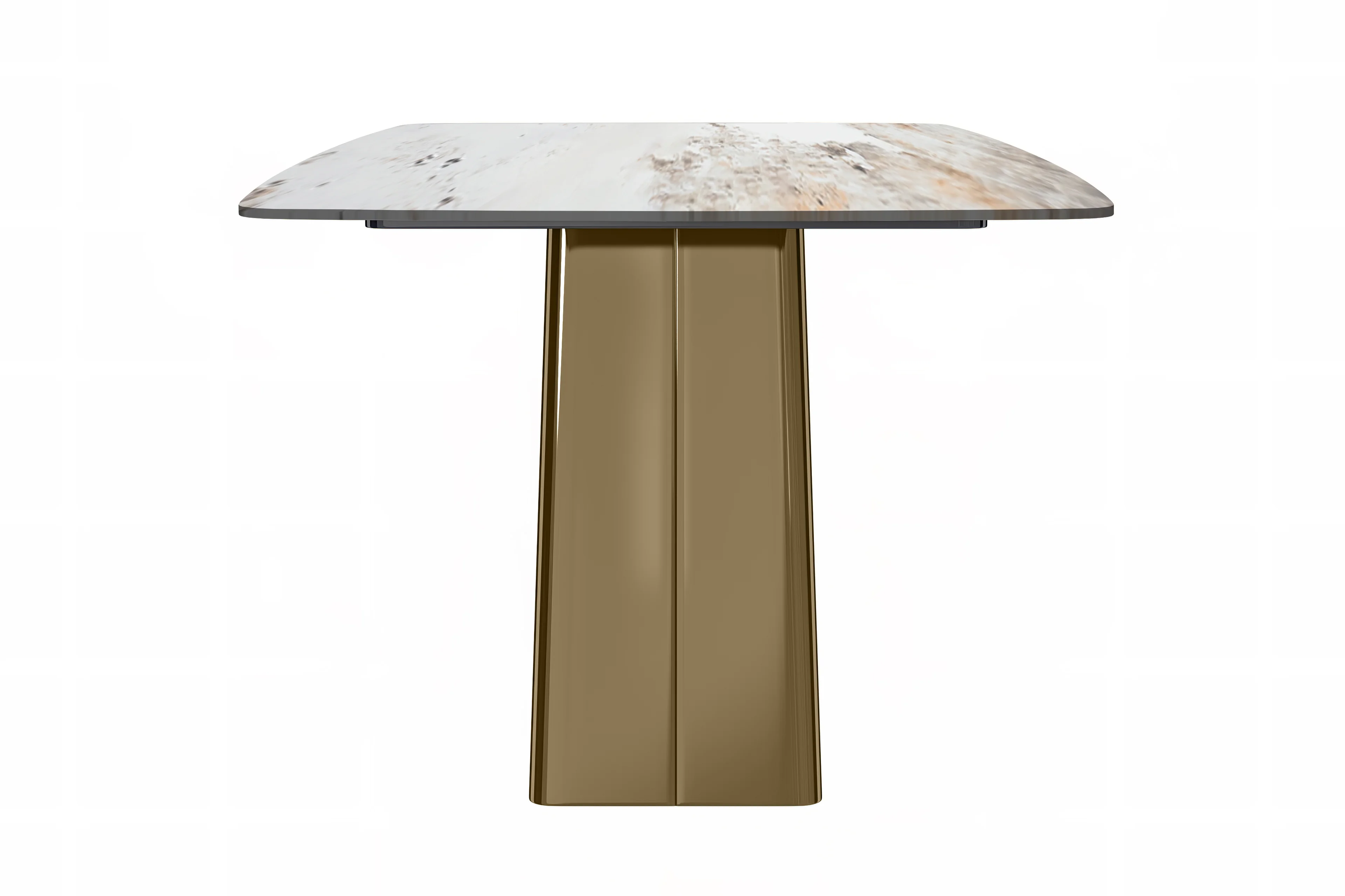 Quinix Series Dining Table, Gold Base With 71" White Grey Sintered Stone Top