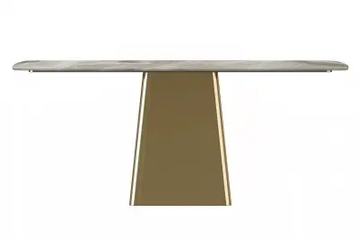 Quinix Series Dining Table, Gold Base With 71" Deep Grey Sintered Stone Top