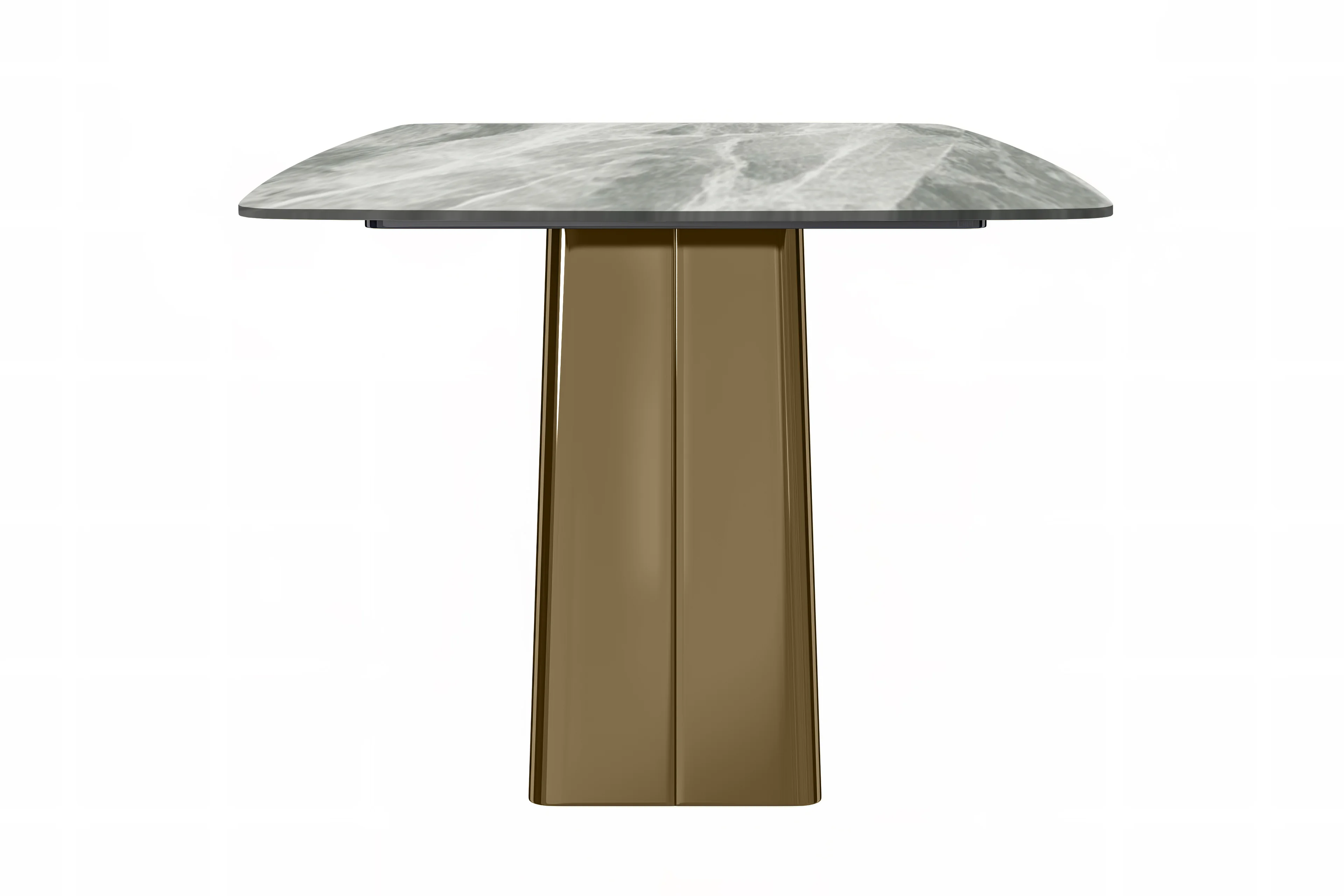 Quinix Series Dining Table, Gold Base With 71" Light Grey Sintered Stone Top