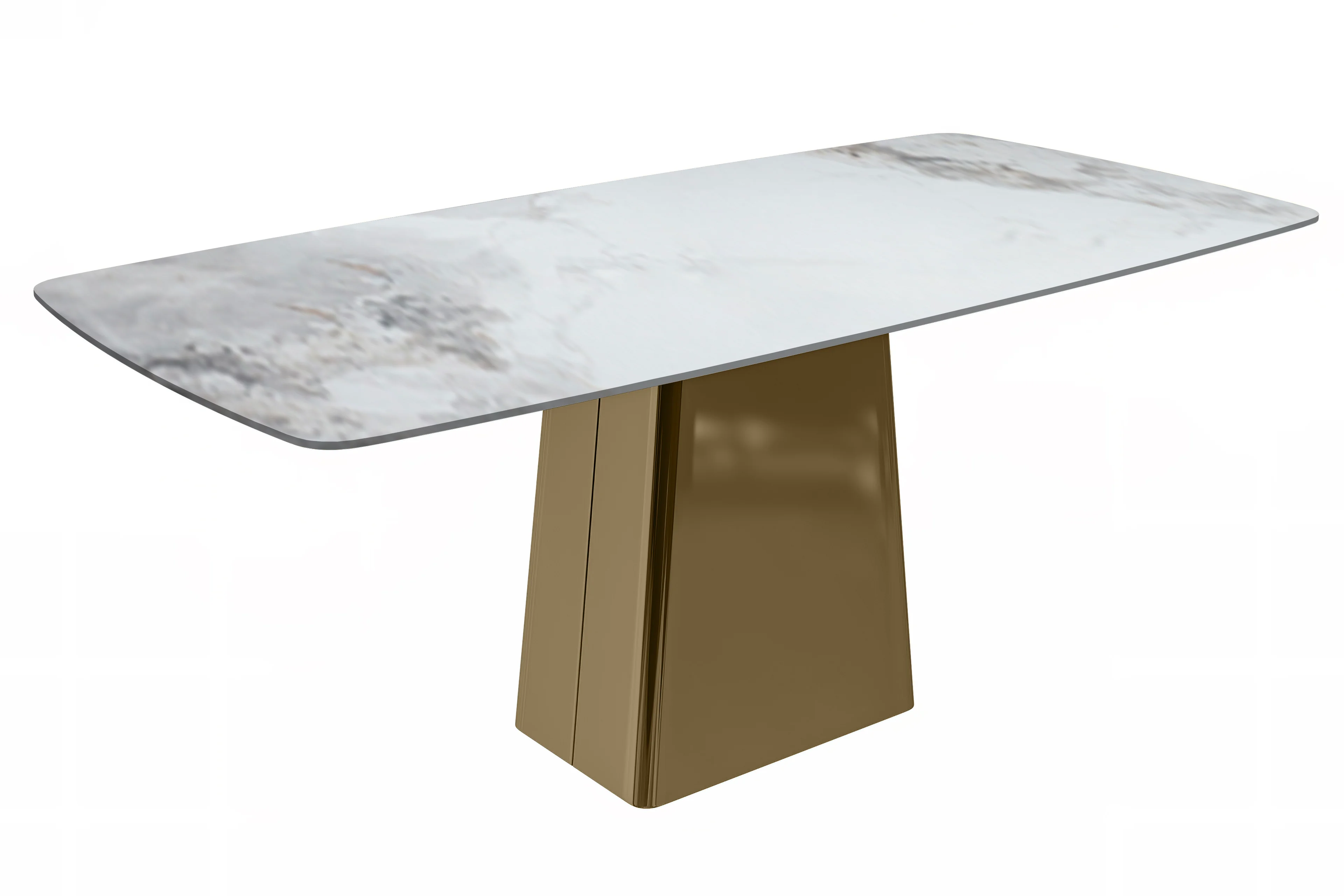 Quinix Series Dining Table, Gold Base With 71" Medium Grey Sintered Stone Top