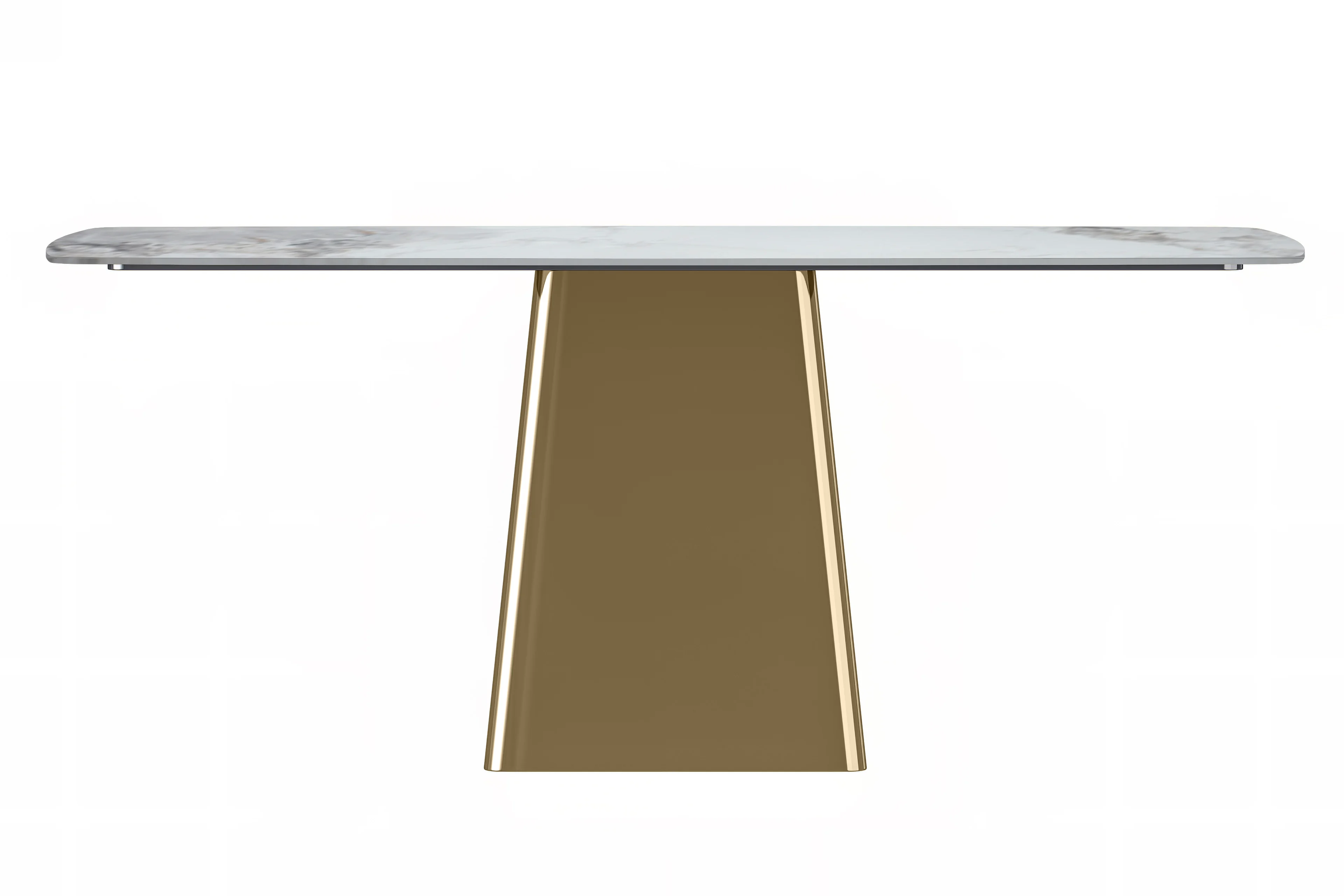 Quinix Series Dining Table, Gold Base With 71" Medium Grey Sintered Stone Top