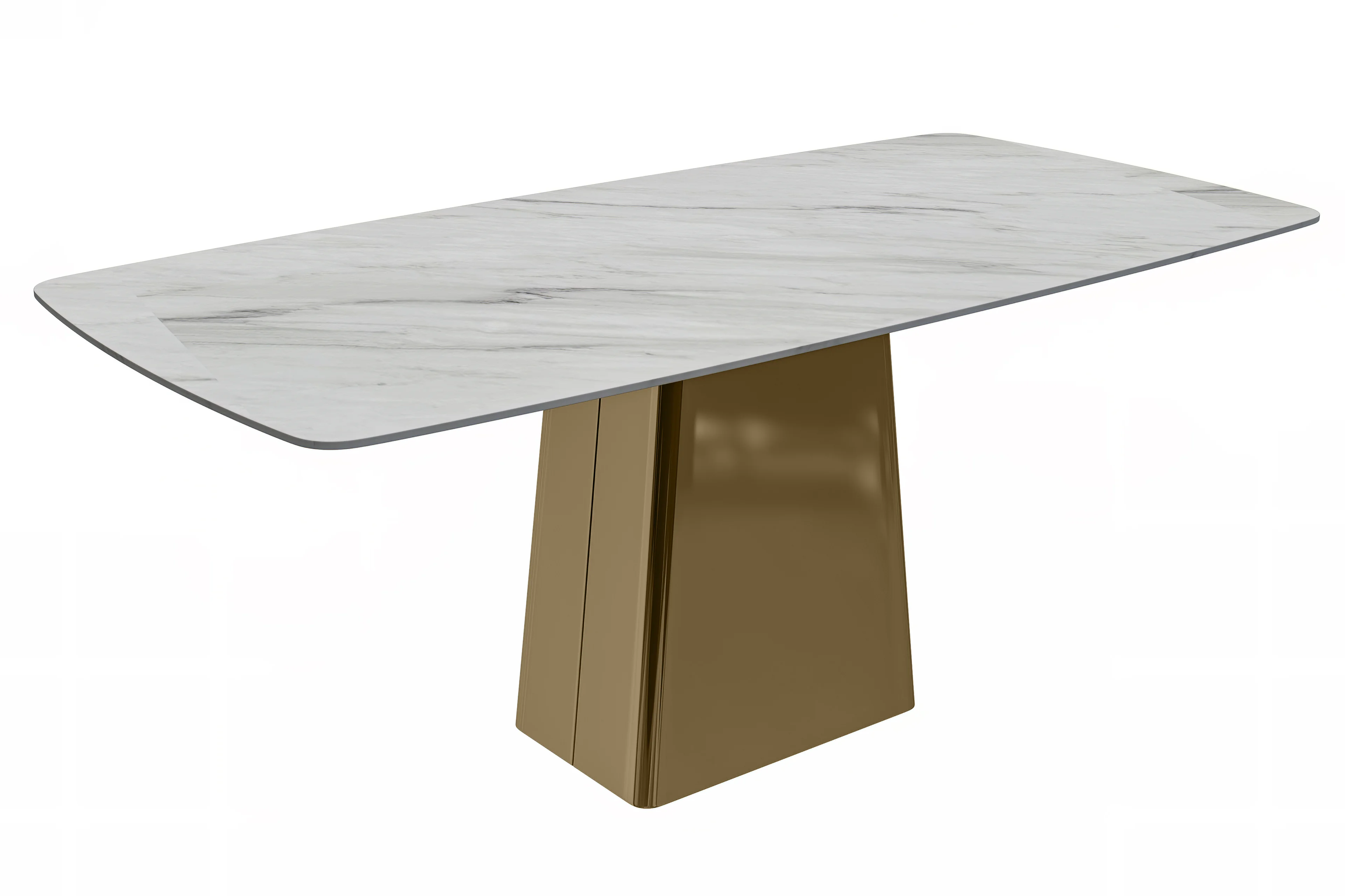 Quinix Series Dining Table, Gold Base With 71" White Sintered Stone Top