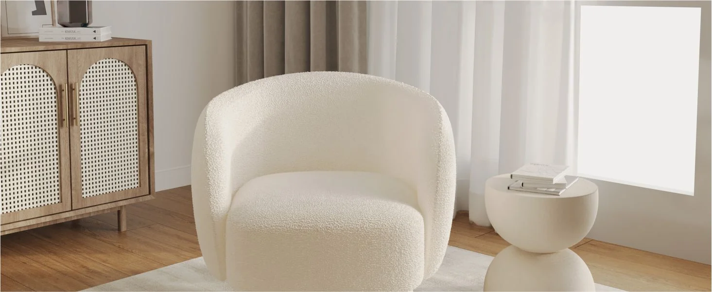 Raze Collection Modern Accent Chair in White Boucle