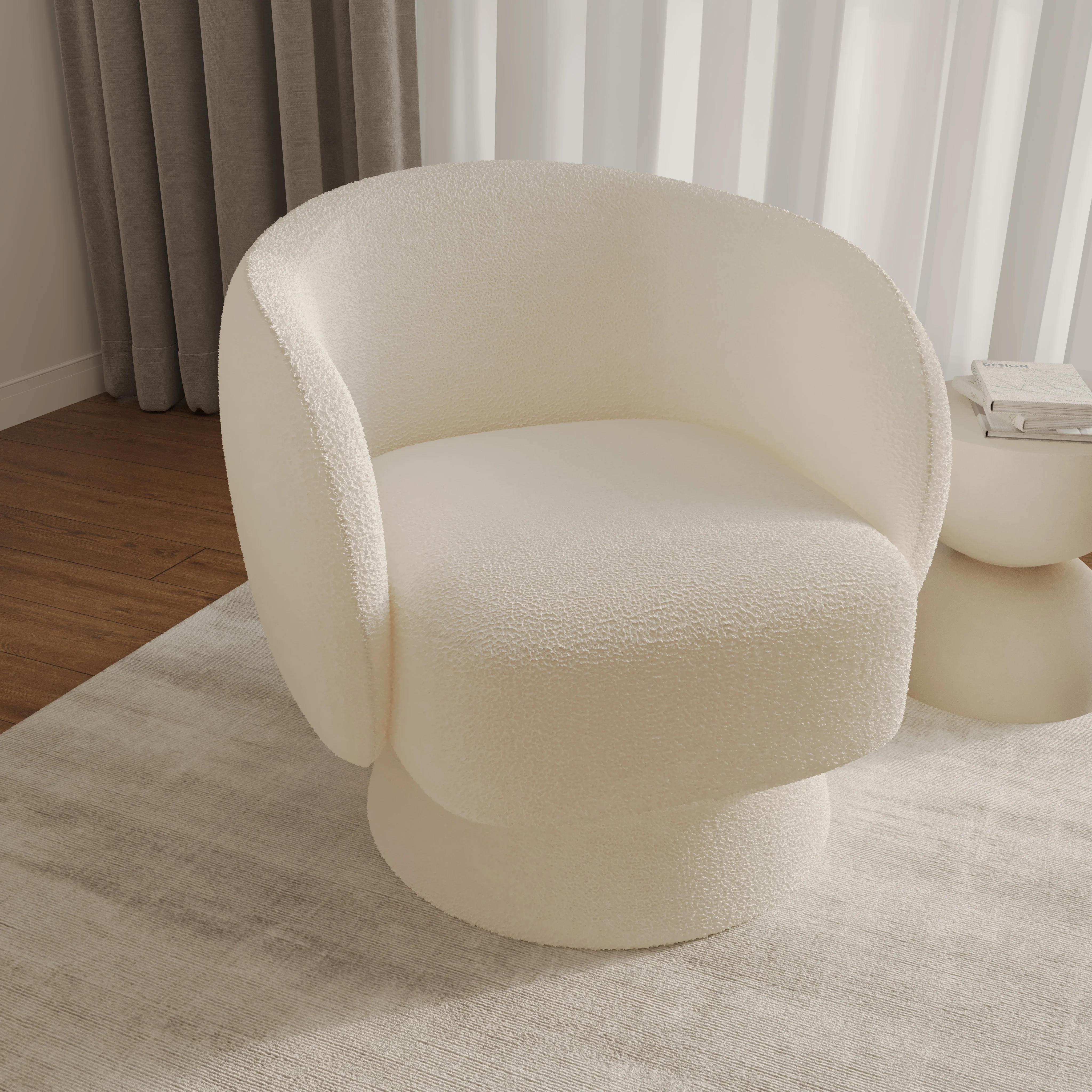 Raze Collection Modern Accent Chair in White Boucle