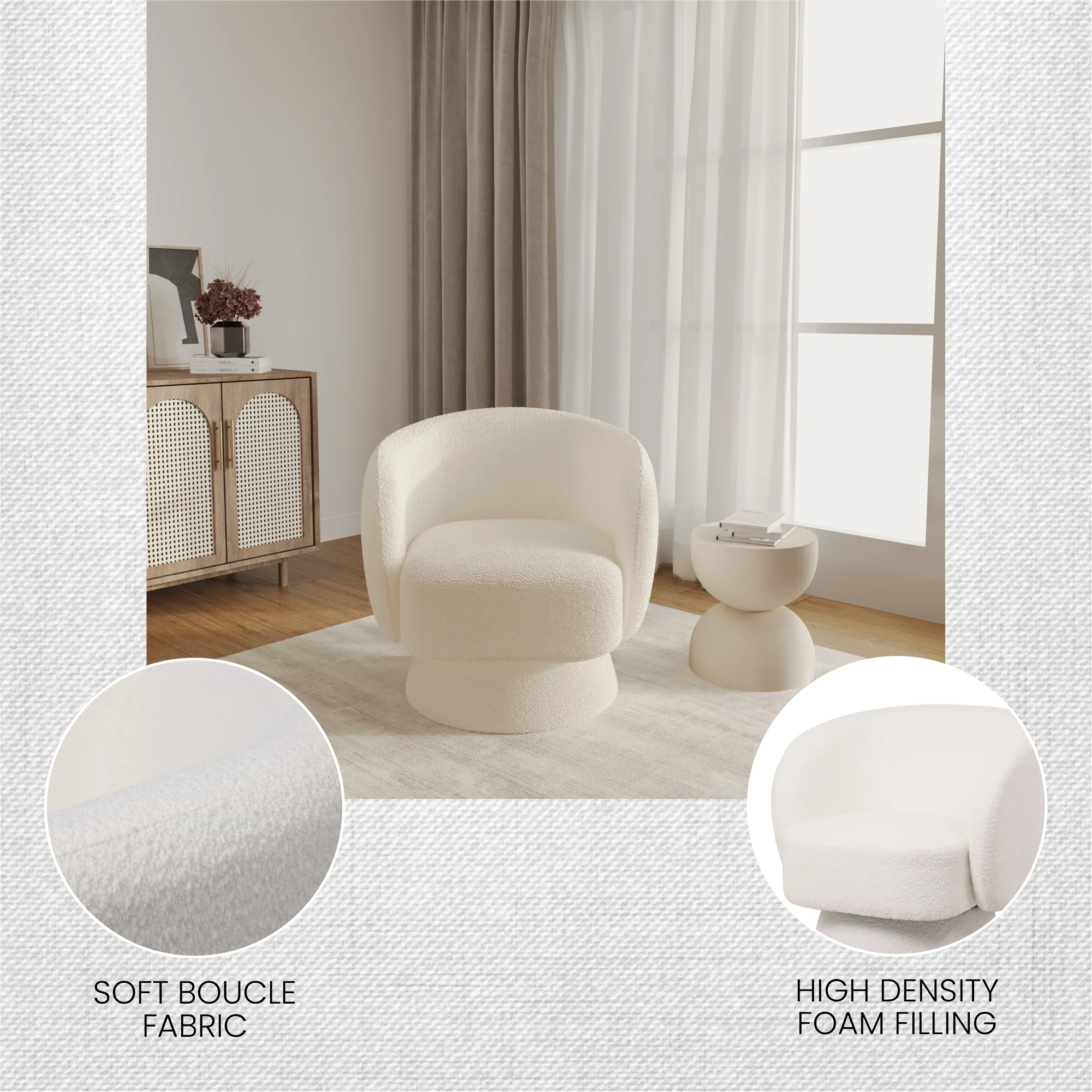 Raze Collection Modern Accent Chair in White Boucle