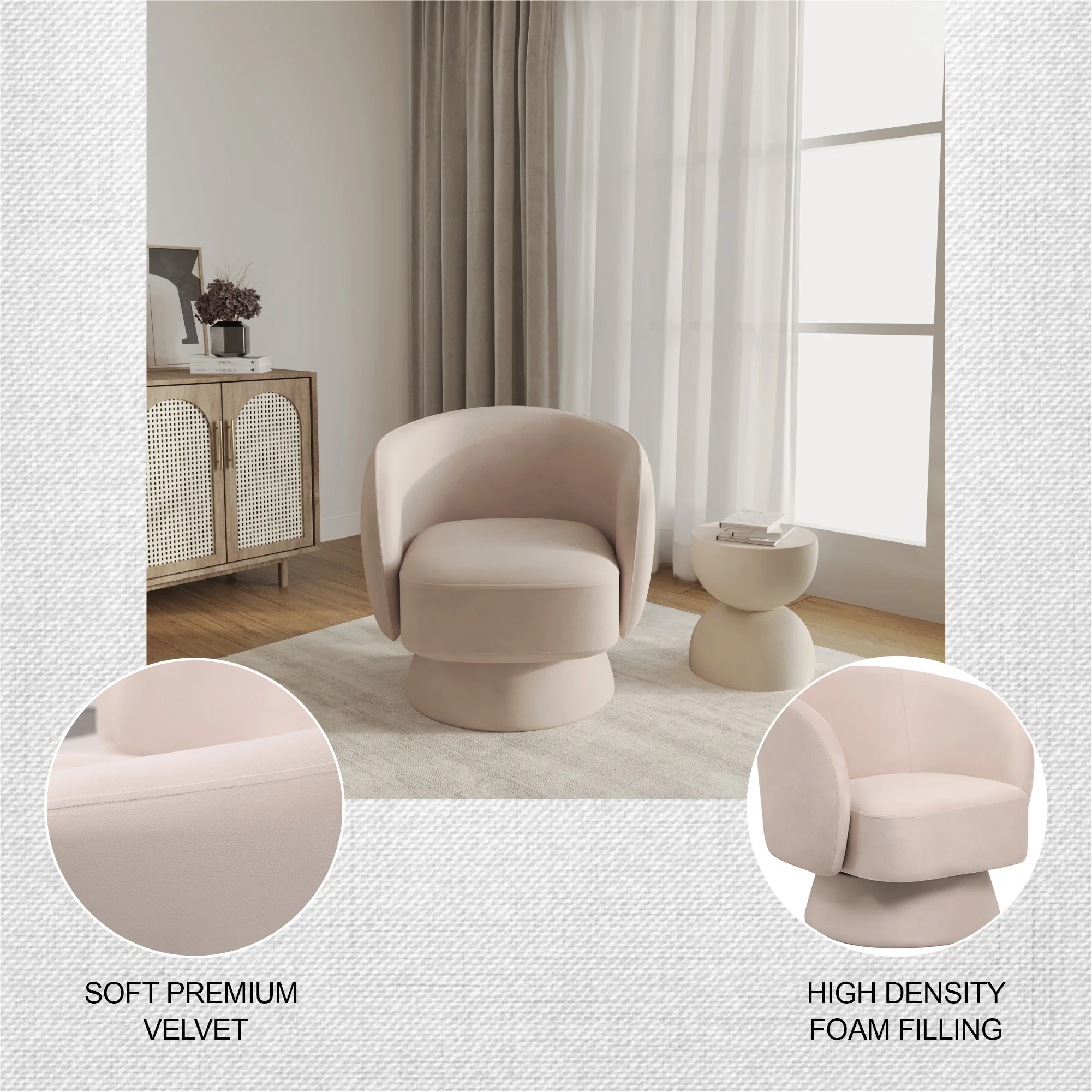 Raze Collection Modern Accent Chair in Beige Velvet